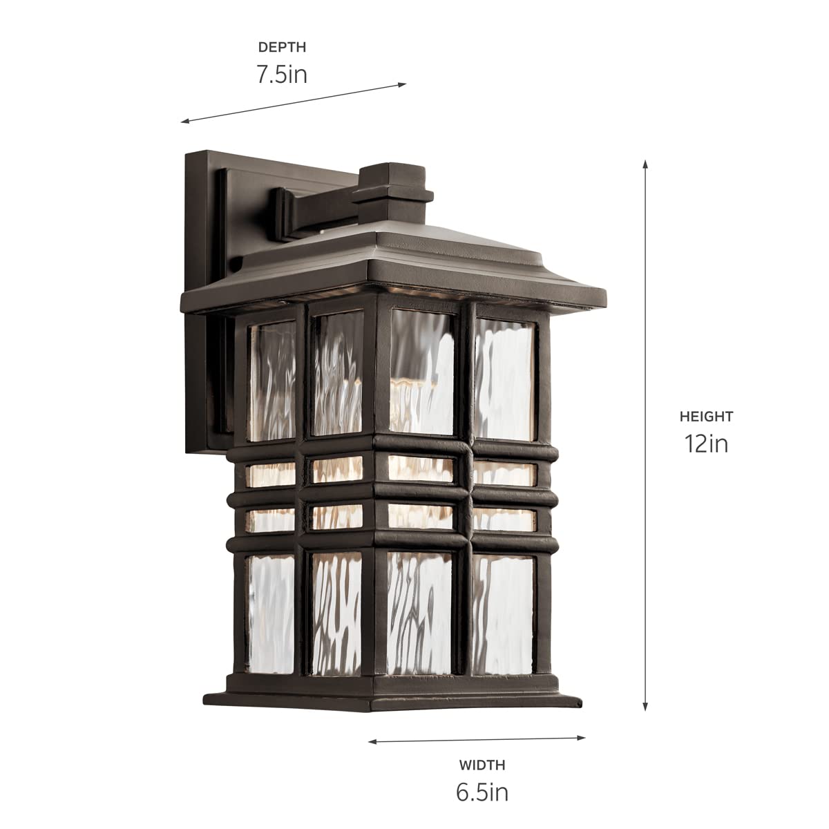 Square 12" Outdoor Wall Light in White, 1-Light Exterior Wall Sconce with Clear Hammered Glass, (12" H x 6.5" W), 49829WH