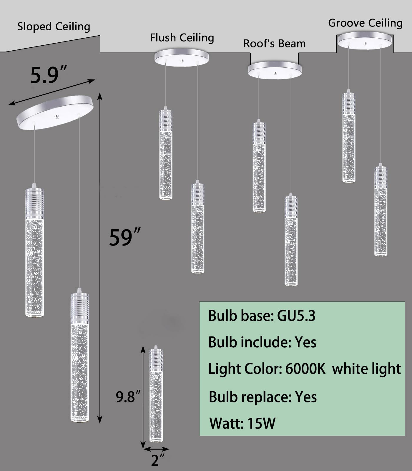 3 Lights Independent Kitchen Island Dining Room Light Pendant Light Fixtures Bubble Crystal Chandeliers Modern Kitchen Island Lighting Chandeliers Fixtures LED Lampara, 6000K LED Bulbs Included