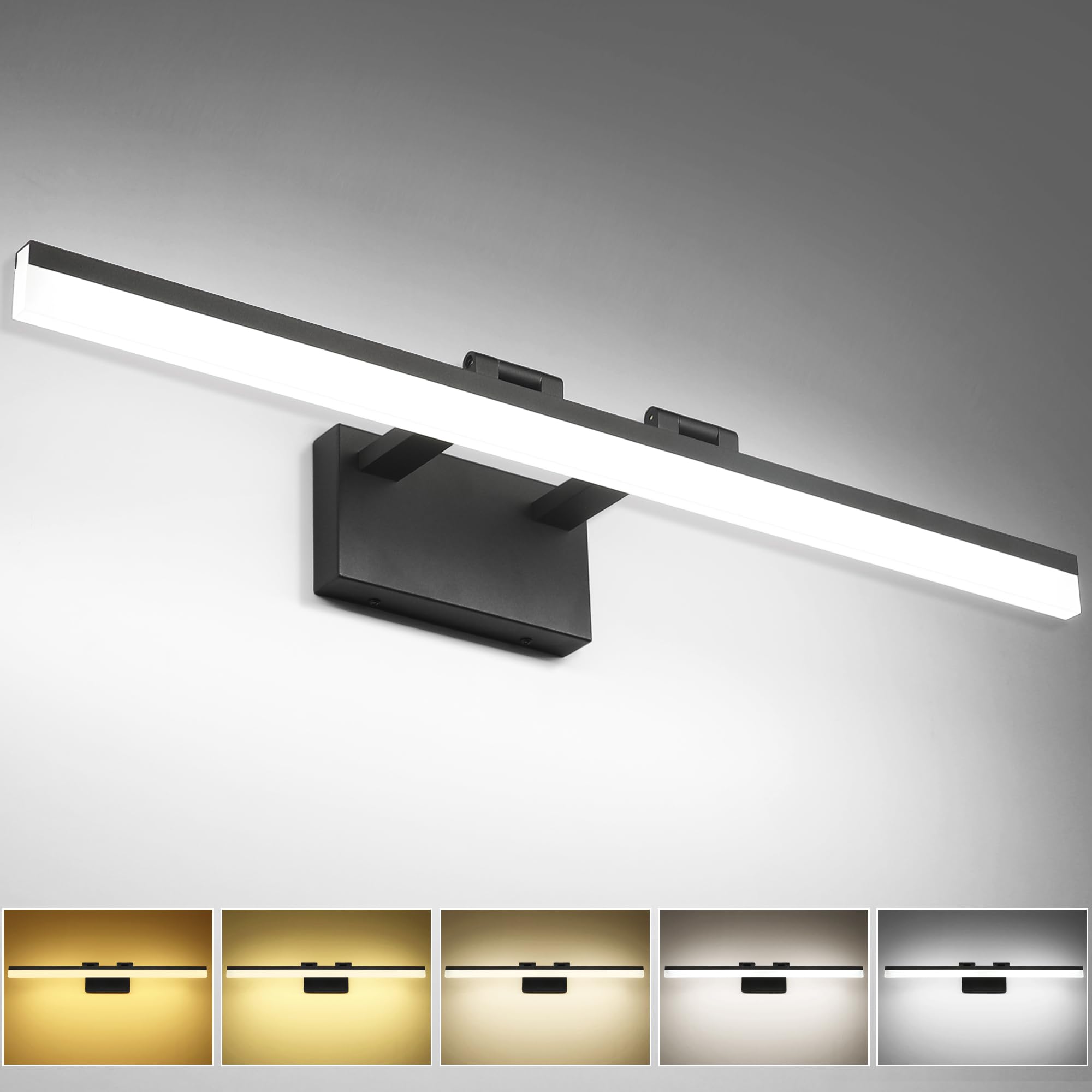 Dimmable Black Vanity Light Bar Lighting Fixtures Modern Bathroom Light Fixtures 6000K Rotatable White Aluminum LED Light