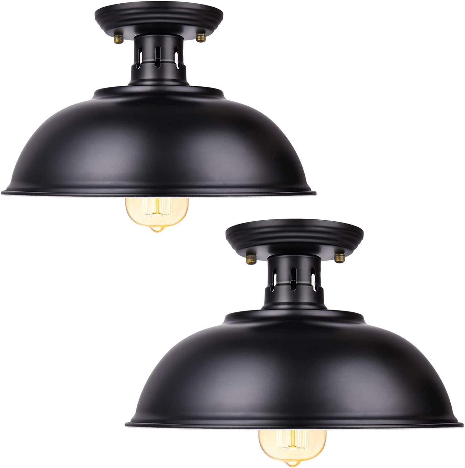 Vintage Rustic Semi Flush Mount Ceiling Light, Farmhouse Black Ceiling Light Fixture E26 Base, Industrial Ceiling Lights for Hallway Stairway Foyer Kitchen Porch Entryway (2 Pack)