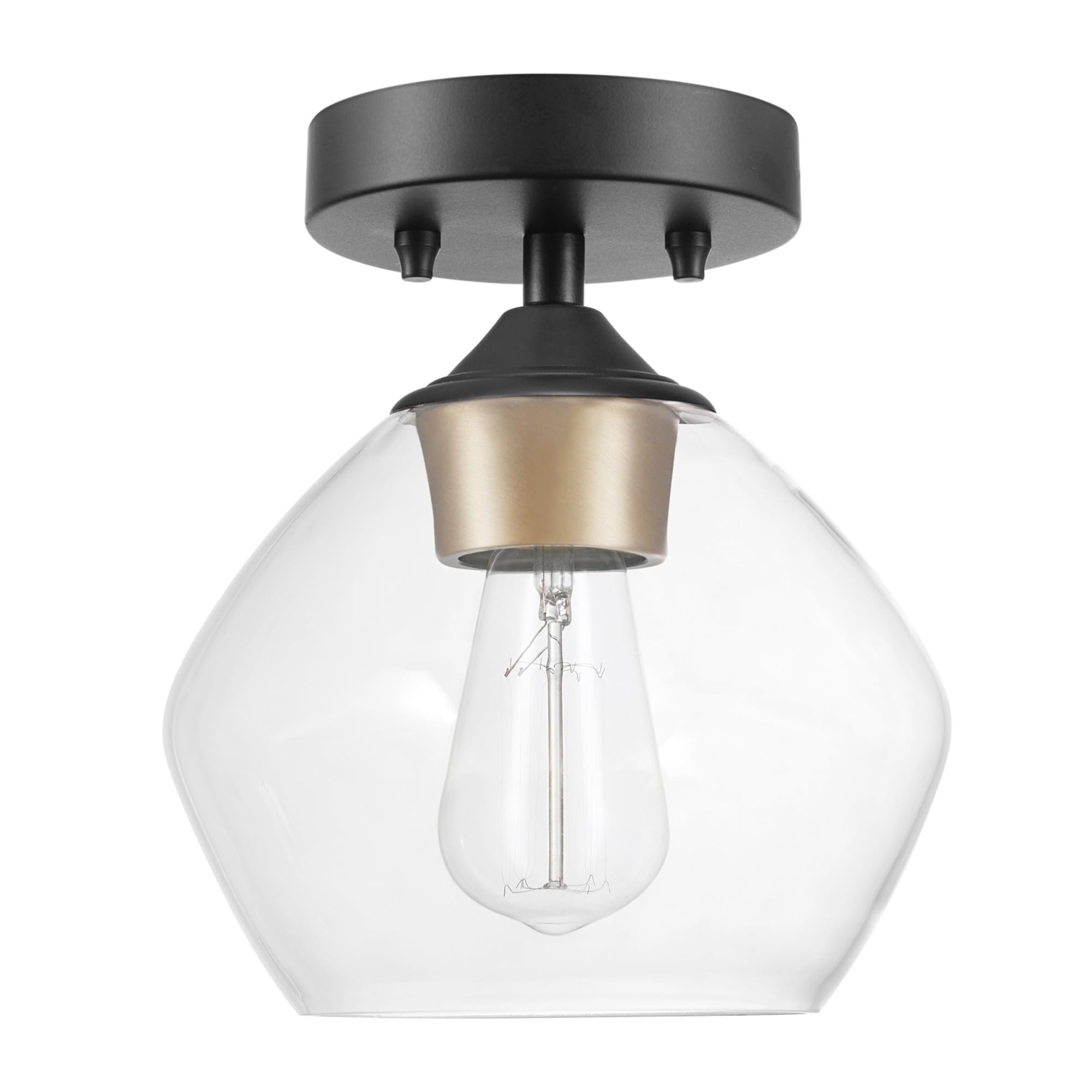 1-Light Semi-Flush Mount Ceiling Lighting, Matte Brass, Clear Glass Shade, Bulb Not Included