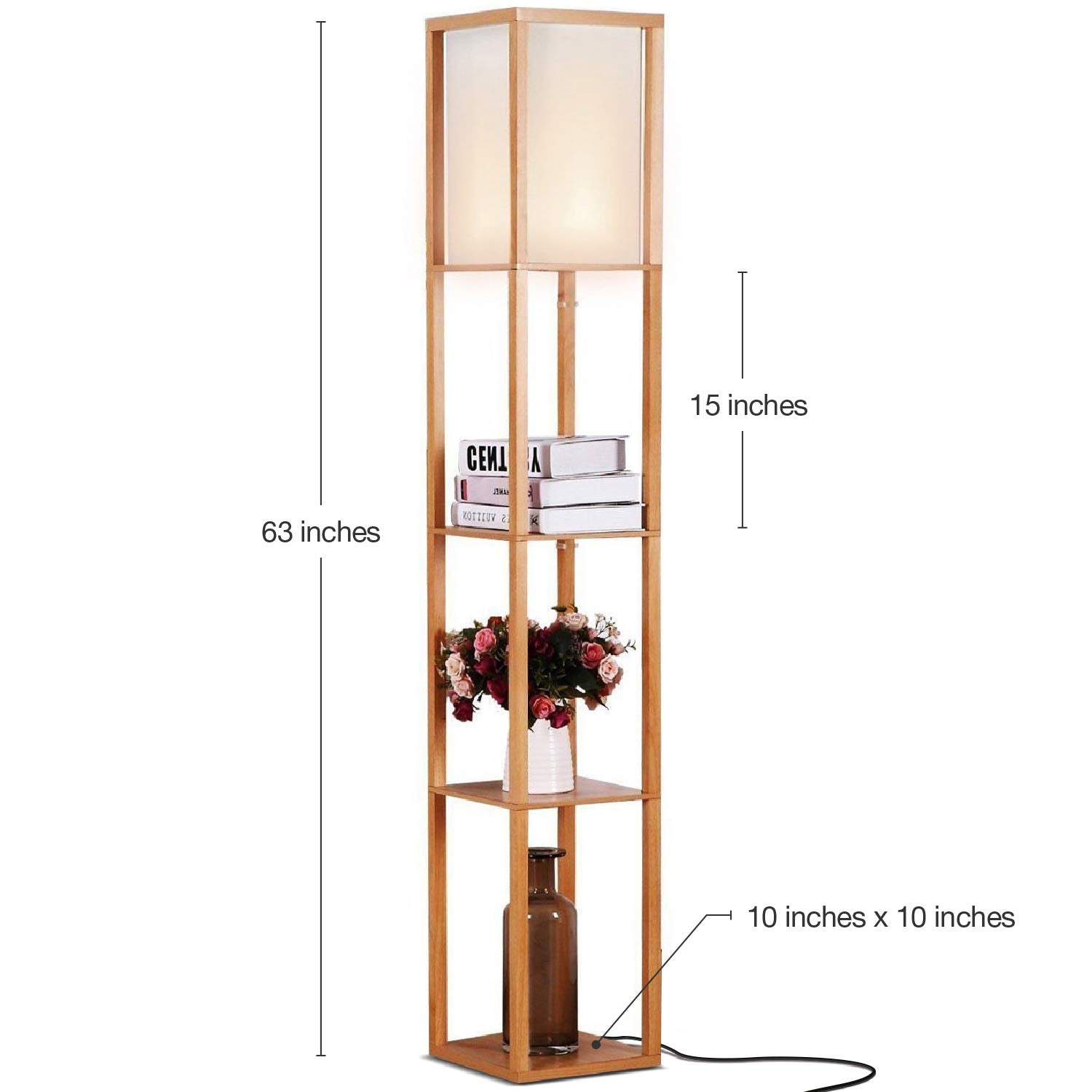 Maxwell - Modern Shelf Floor Lamp with Shade and LED Bulb Corner Display Lamps Shelves for Living Room, Bedroom Office Black