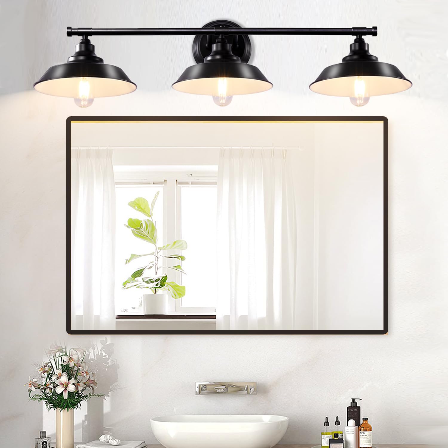 Farmhouse Bathroom Vanity Light Fixtures Black, Metal Bathroom Lights Over Mirror 2-Lights, Farmhouse Bathroom Light Fixtures, Black Vanity Light for Bathroom, Vanity, Mirror Cabinet