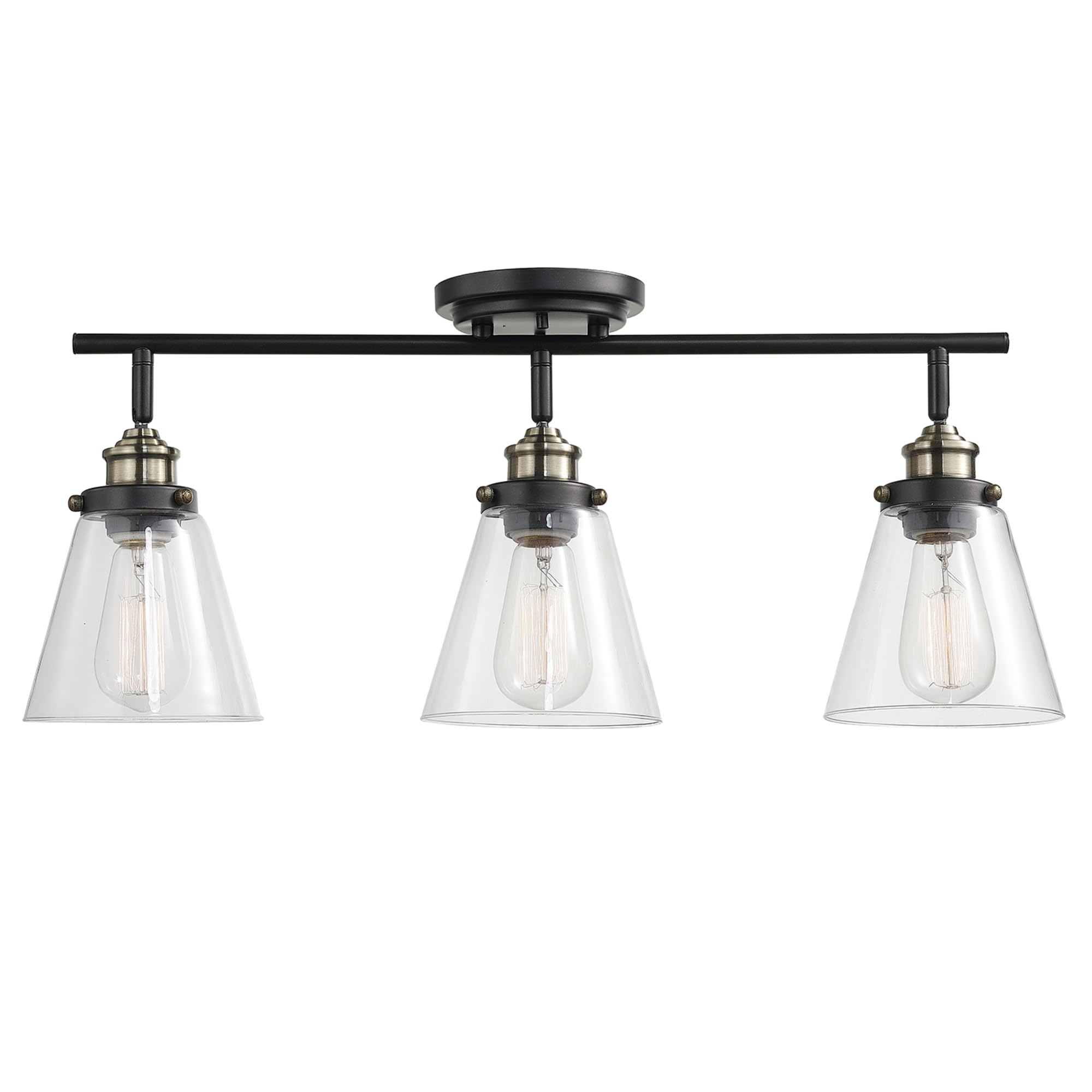 3-Light Track Lighting, Brushed Nickel, Clear Glass Shades, Silver, Bulb Not Included