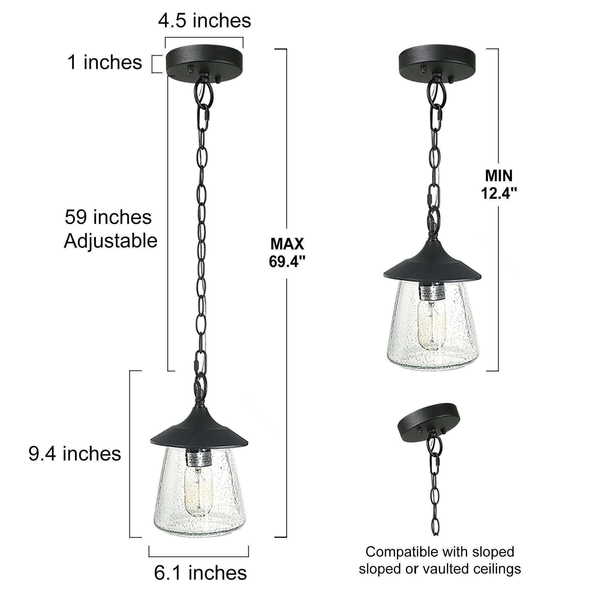 Outdoor Pendant Light, 1-Light Modern Farmhouse Outdoor Pendant Lights for Porch with Adjustable Chain, 6'' Waterproof Exterior Pendant Hanging Lighting Fixture with Mushroom Seeded Glass