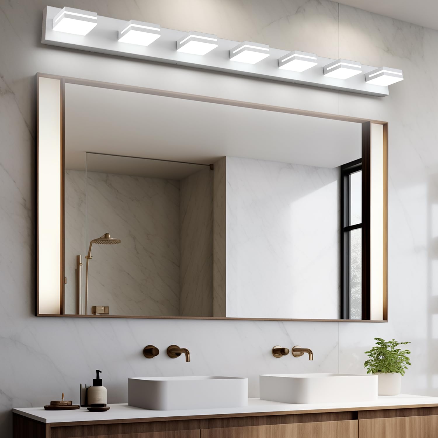 LED Modern Bathroom Vanity Light Fixtures (3-Light, 24-Inch), Matte Black Modern Acrylic Bathroom Wall Lighting Fixtures Over Mirror (Cool White 6000K)