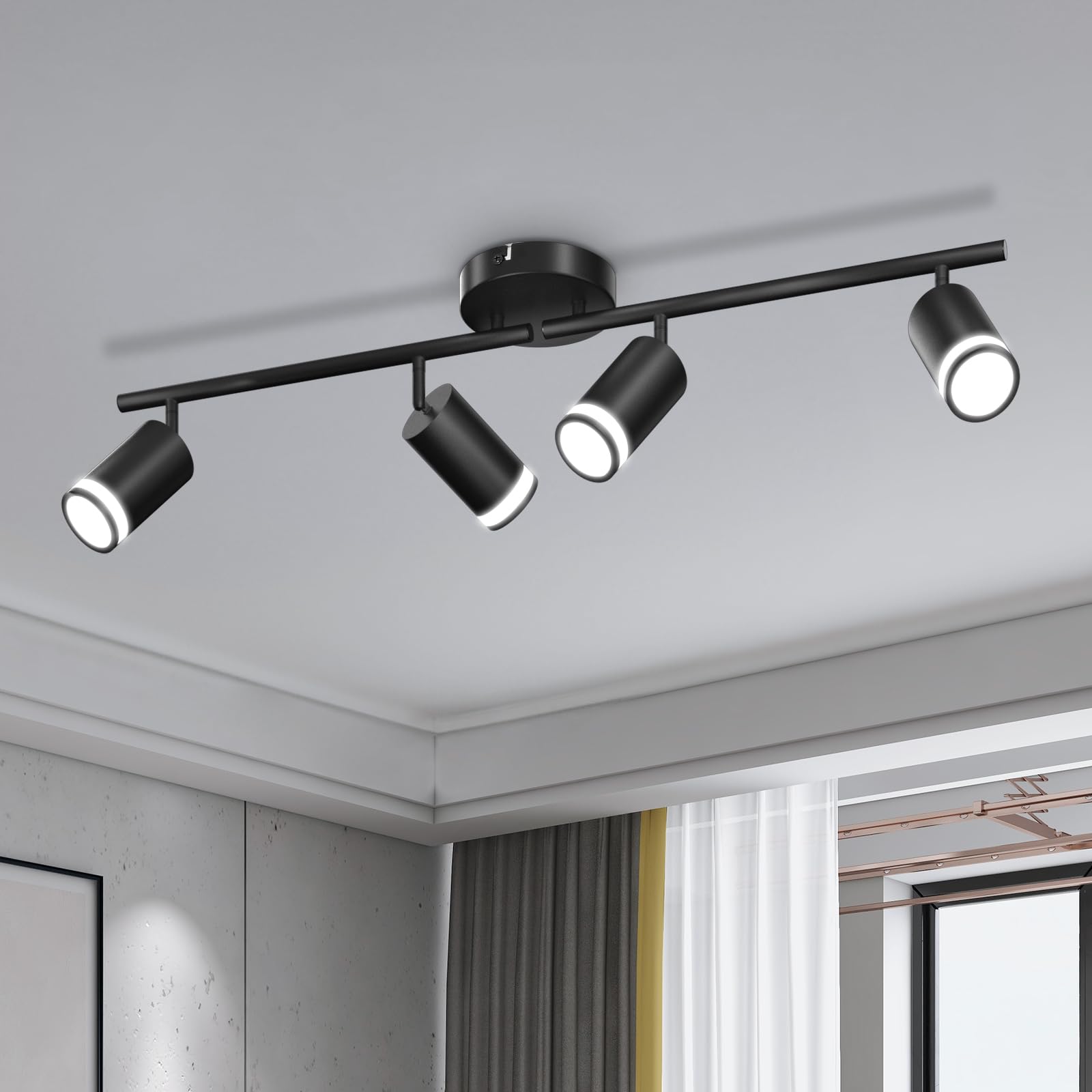 6 Light Track Lighting Fixtures, Black Ceiling LED Track Lighting Kit with Flexibly Rotatable Track Heads&G10 Socket, Modern Ceiling Spotlight for Kitchen, Office, Closet, Studio, Bedroom