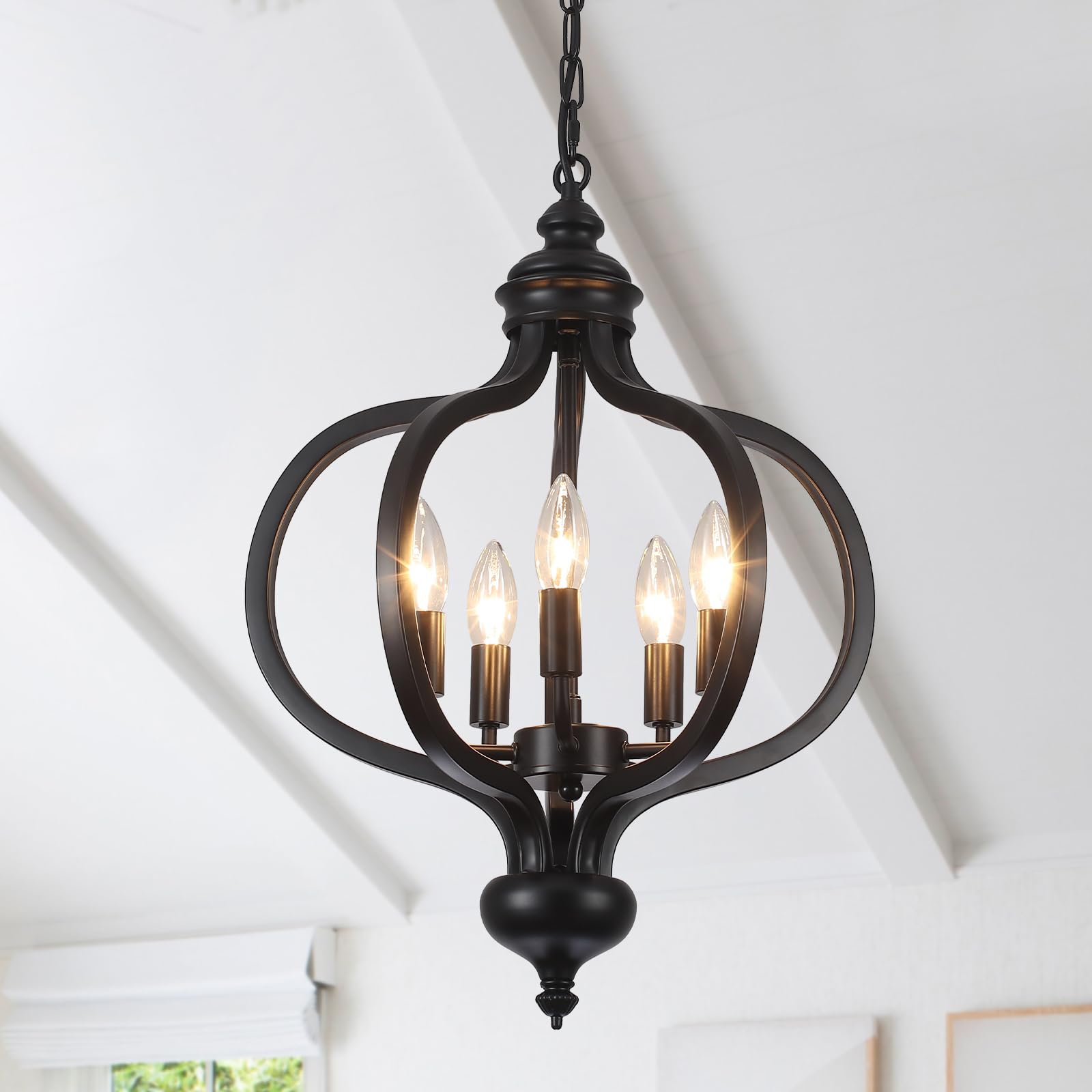 Black Farmhouse Chandelier 5 Light Orb Farmhouse Chandelier Industrial Dining Room Light Fixture Adjustable Height for Kitchen Living Room Bedroom Foye