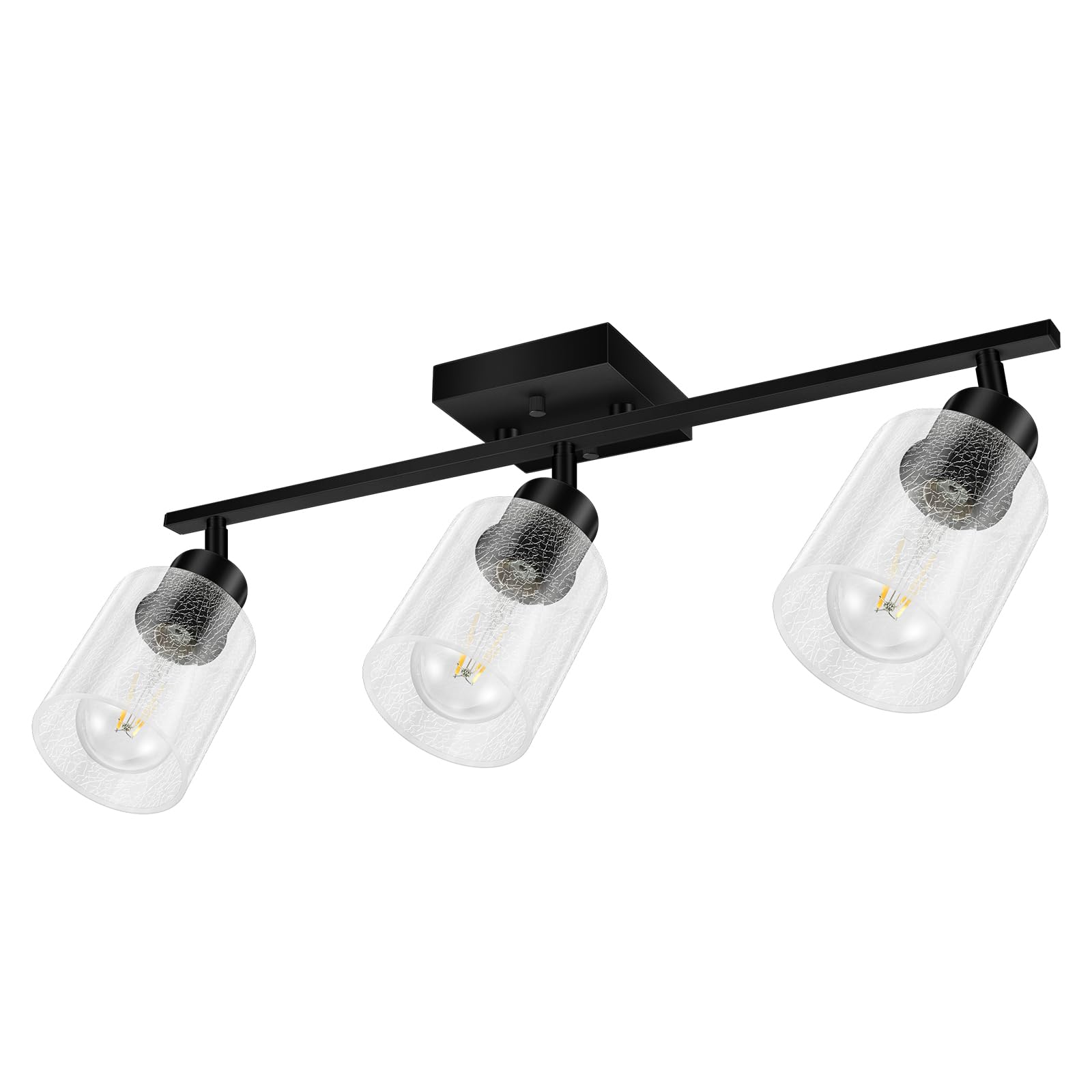 LED 4 Light Track Lighting Kit, 4 Way Ceiling Spot Lighting with Glass Lampshade, Flexibly Rotatable Light Head for Kitchen, Living Room, Bedroom, Bulb Not Included