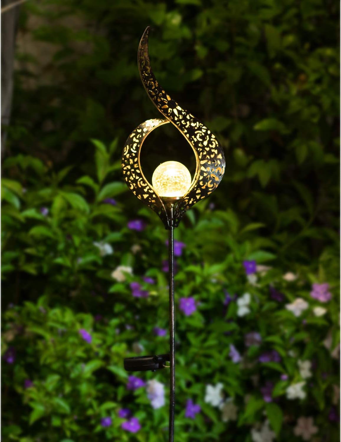 Outdoor Garden Solar Lights Stake Lights, Crackle Glass Globe,Metal Flower Waterproof LED Fairy Lights for Pathway,Lawn,Patio or Courtyard,Gardening Gift (Bronze)