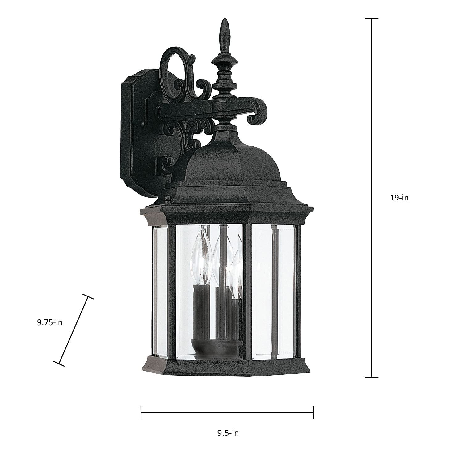 Outdoor Light Fixture, 14 Inch Exterior Wall Mount Lantern Sconce, Clear Glass Porch Lights for Front Door, Patio, and House Garage, Black, 2961-BK