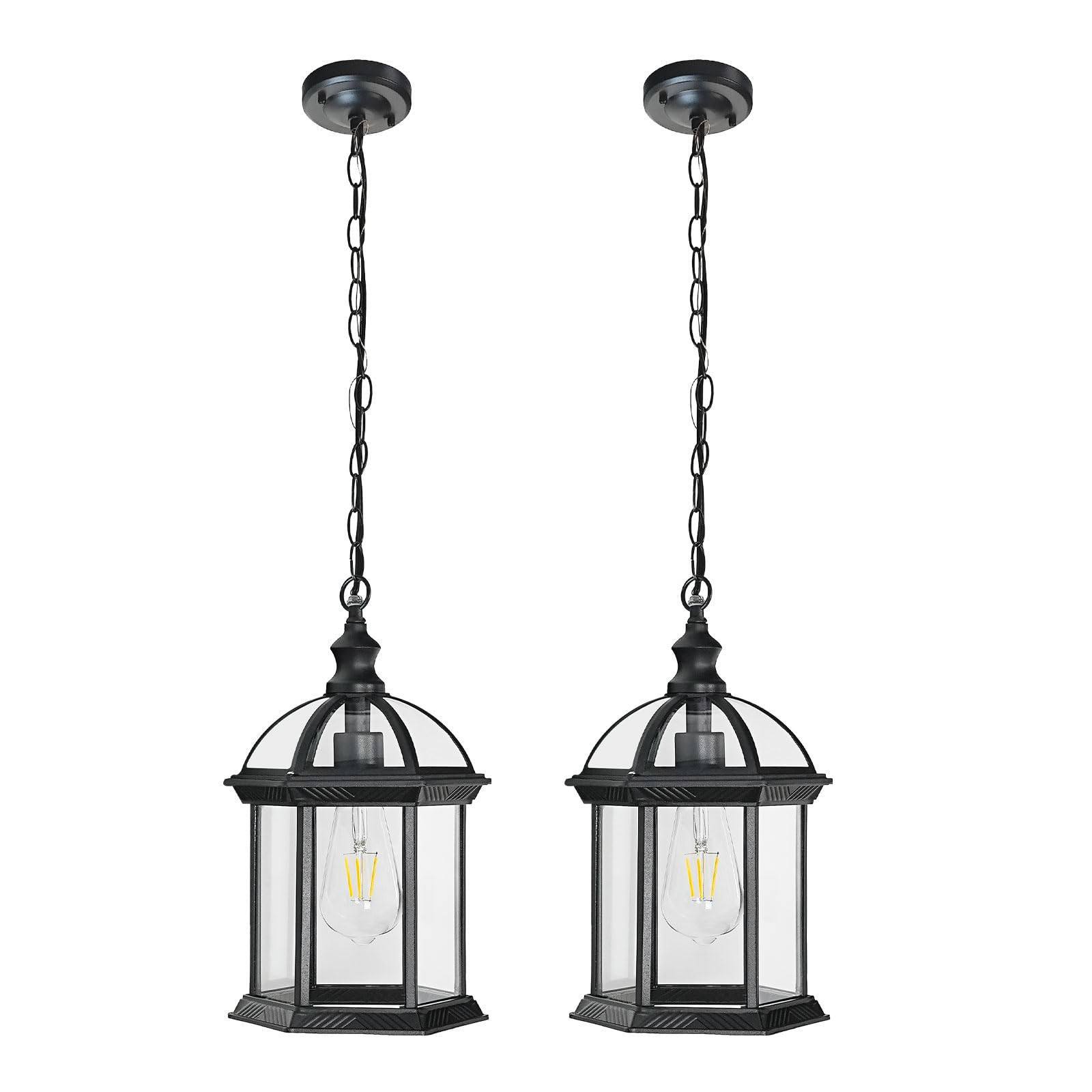 Outdoor Pendant Light for Porch Patio Courtyard Entryway Doorway Hallway, Waterproof Anti-Rust Exterior Pendant Lights Adjustable Chain Black Outdoor Hanging Ceiling Chandelier (1 Pack)