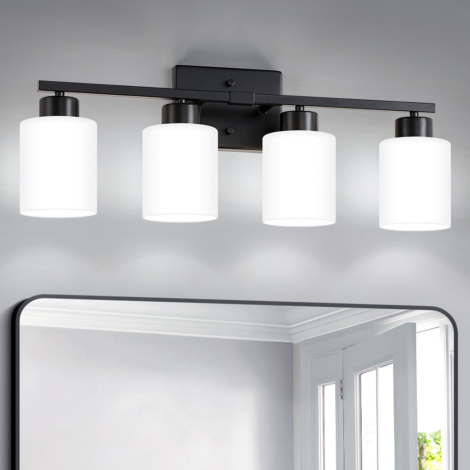 Brushed Nickel Bathroom Light Fixtures, 3-Light Modern Vanity Light Over Mirror, Wall Sconces with Milky White Frosted Glass Shades, E26 Socket (Bulbs Not Included)