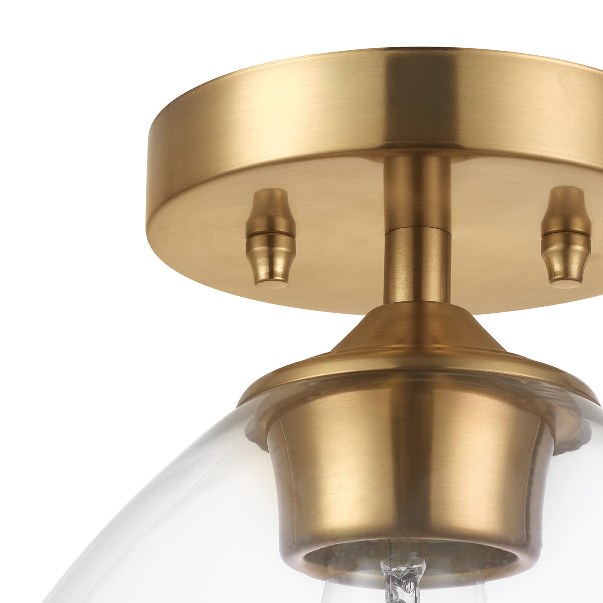 1-Light Semi-Flush Mount Ceiling Lighting, Matte Brass, Clear Glass Shade, Bulb Not Included