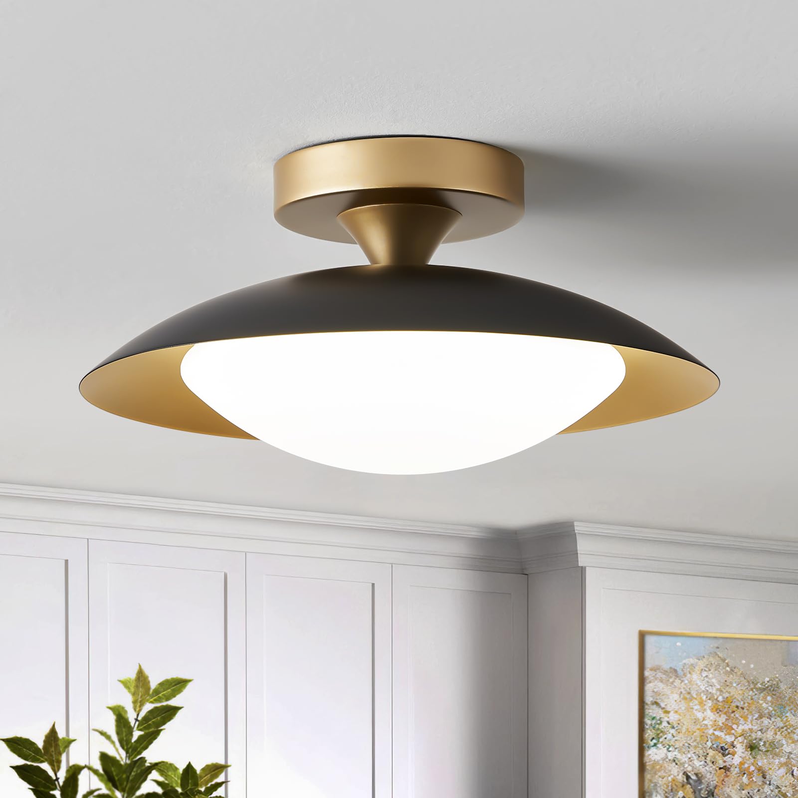 Dimmable Flush Mount Ceiling Light, Modern White and Gold Semi Ceiling Light, LED 5CCT 2700 K - 6000 K Lighting Fixture Ceiling Lamp for Hallway Bedroom Bathroom Kitchen