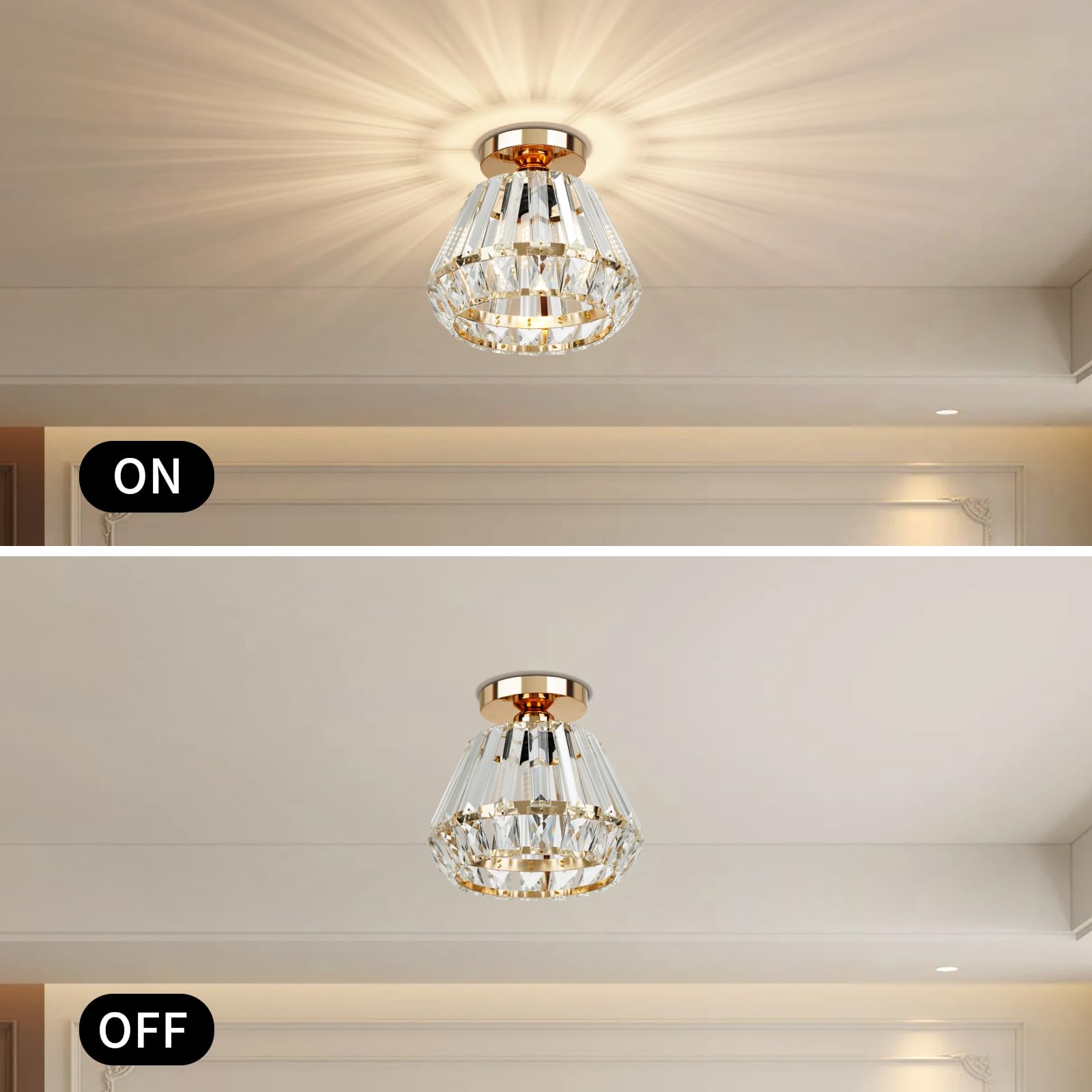 HOME Industrial Semi Flush Mount Ceiling Light Fixture Modern Mini Crystal Light Fixture E26 Small Chandelier for Hallway Porch Entryway Foyer Bathroom Black