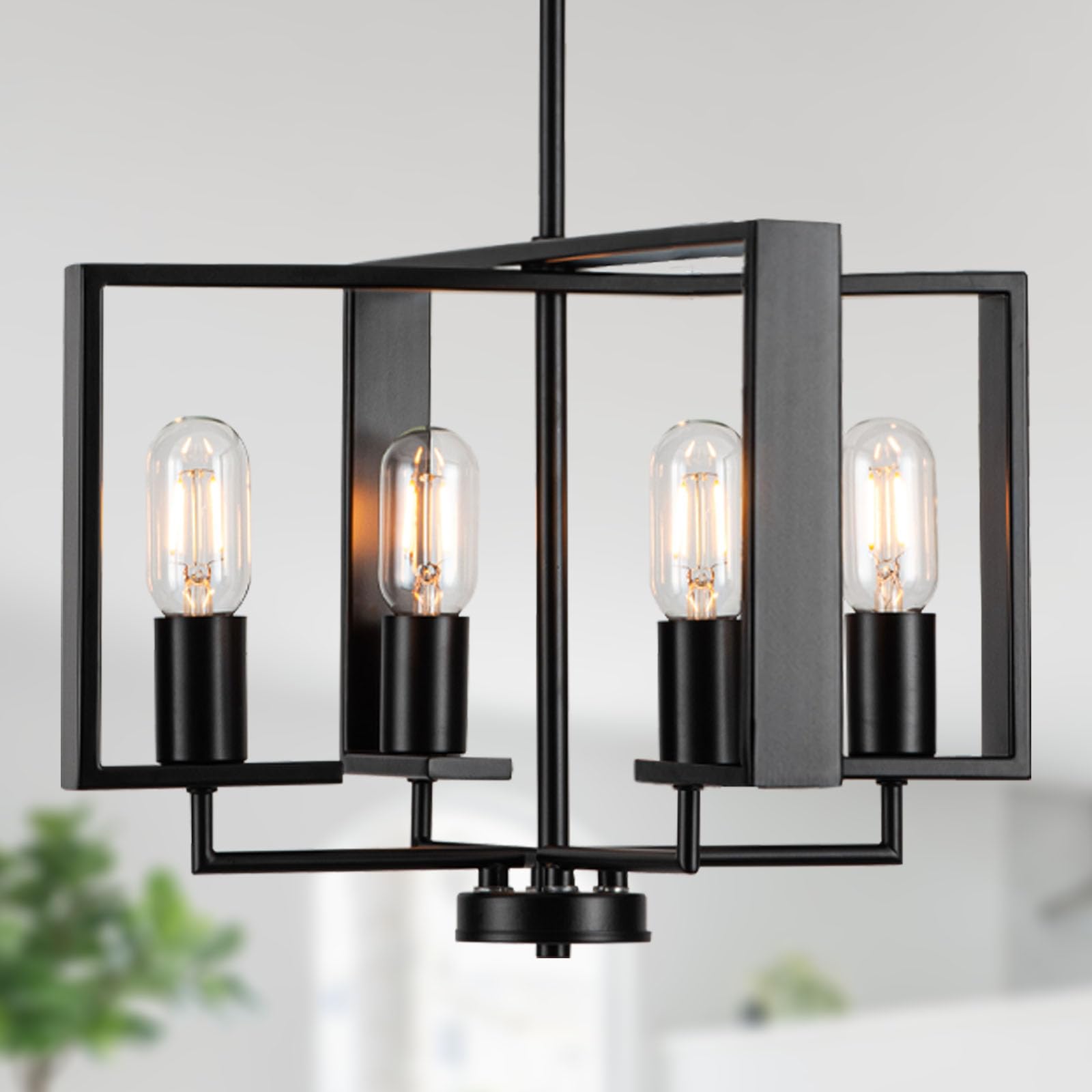 16.1" Modern Farmhouse Chandeliers 4-Light Black Chandelier Industrial Dining Room Light Fixture Hanging Light for Entryway