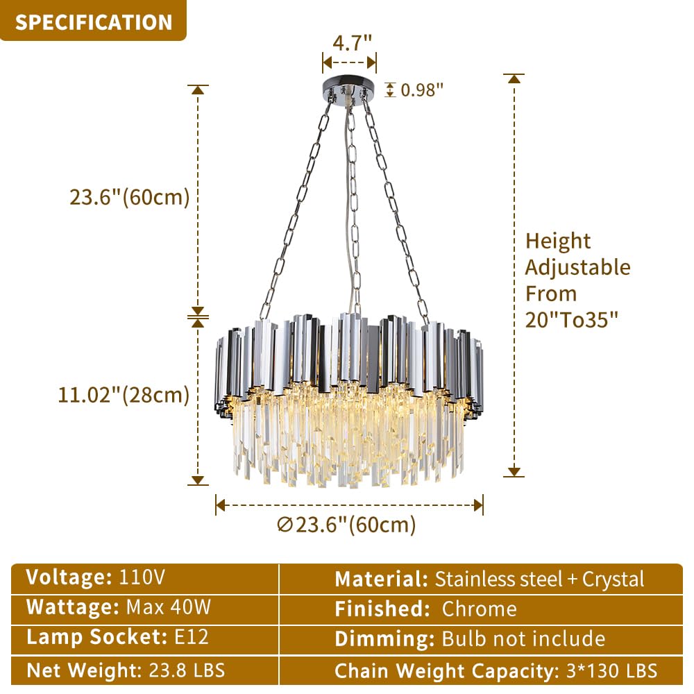 Modern K9 Crystal Pendant Lighting, Round Gold Crystal Chandelier Contemporary Luxury Pendant Ceiling Lighting Fixture for Dining Living Room Kitchen Island, Antique Gold