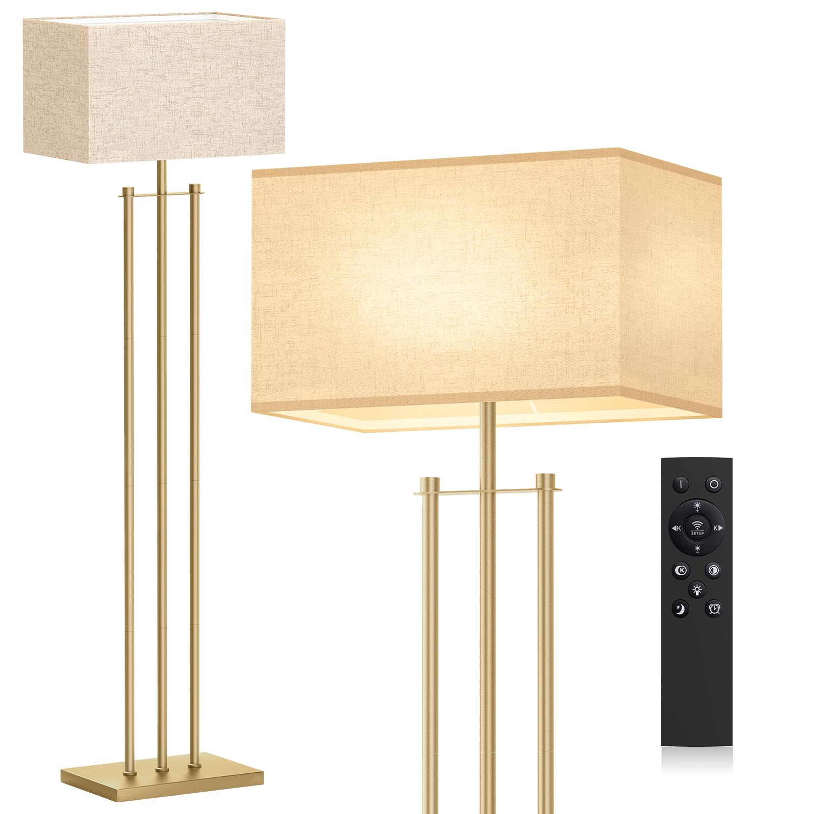 Gold Floor lamps for Living Room, Tall Modern Standing lamp with Linen Shade, Decorative Simple Design Floor Lamps for Bedroom and Office