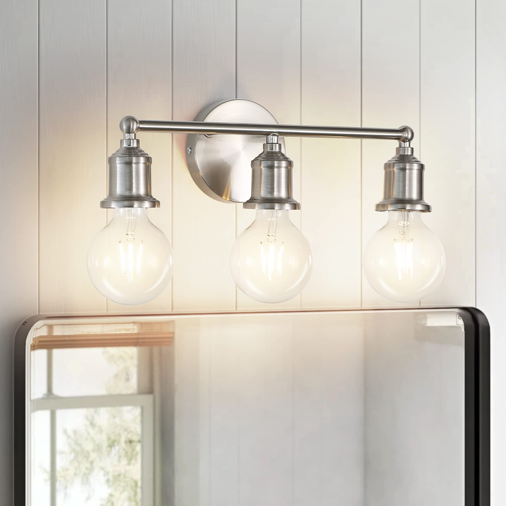 3-Light Vanity Light Fixture, Industrial Black Wall Sconce Light Fixture, Farmhouse Bathroom Wall Lighting for Over Mirror, E26 Base Wall Lamp for Bathroom Bedroom Hallway (Bulb Not Included)