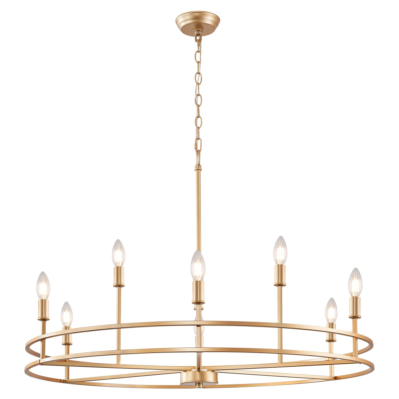 Gold Chandelier 9-Light Dining Room Chandelier Over Table Master Bedroom Chandelier Lighting Round Living Room Chandelier Light Fixture for Foyer, Bathroom, Solid Metal,35in