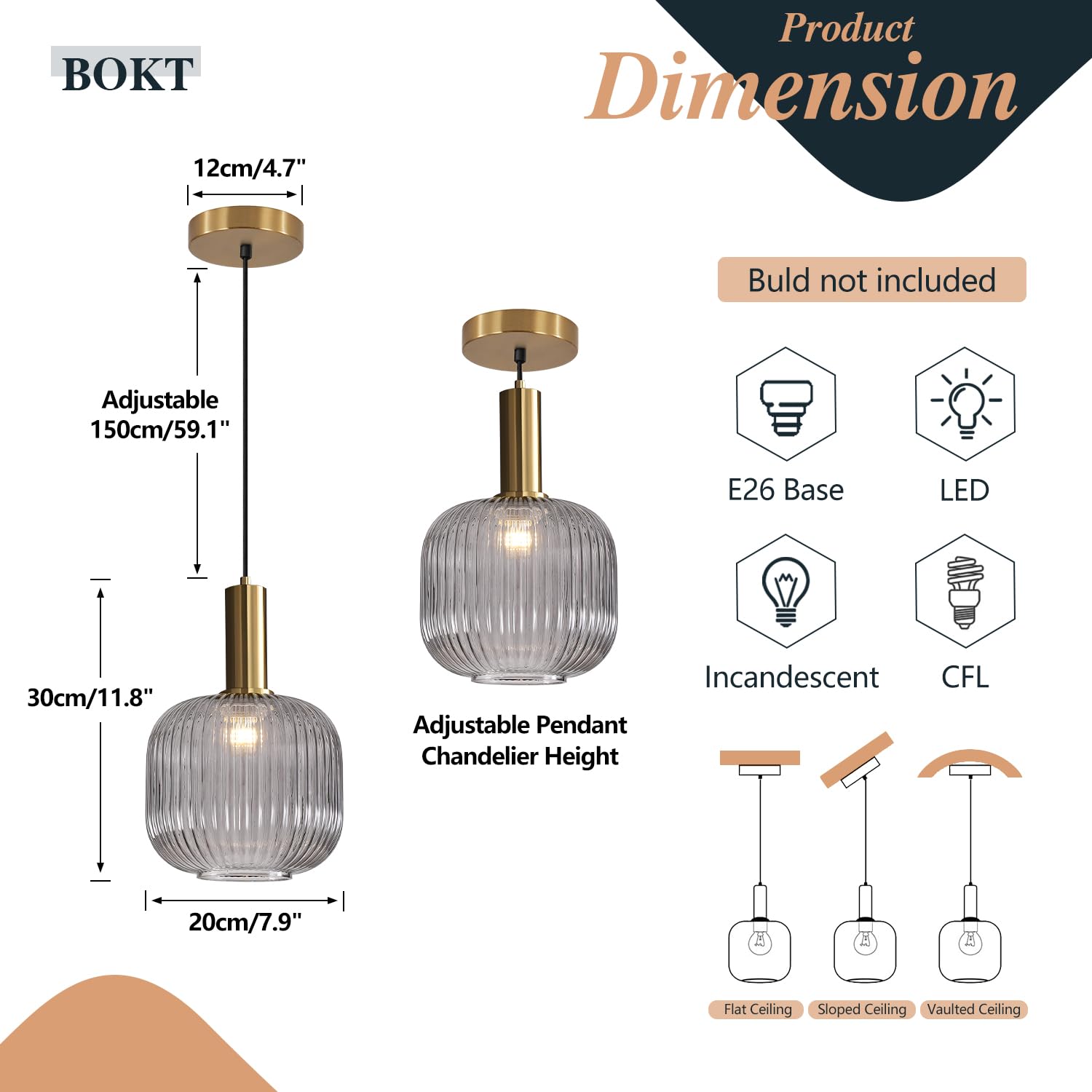 BOKT Modern Smokey Gray Glass Globe Pendant Light Adjustable 3-Light Cluster Pendant Lights Open Glass Kitchen Island Pendant Chandelier Vintage Multi Light Pendant Lighting Cluster Chandeliers