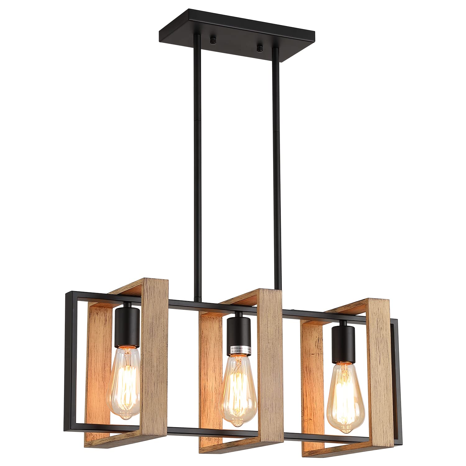 9MMML 3 Lights Kitchen Island Lighting, Modern Rectangle Linear Pendant Light, Black Frame+ Gold Socket Chandelier for Dining &Living Room Foyer Entryway Hallway,E26,Height Adjustable.