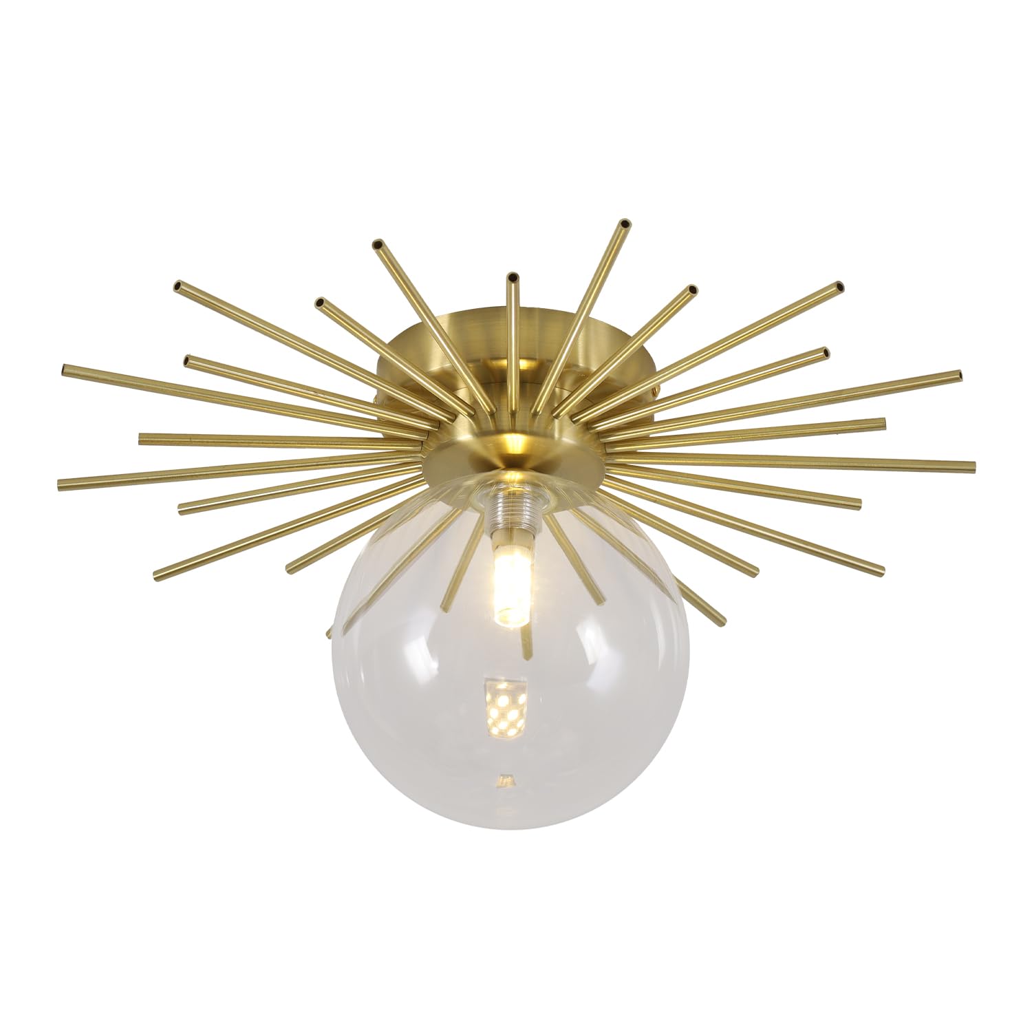 Modern Gold Semi Flush Mount Ceiling Light Mid Century White Glass Globe Ceiling Light Industrial Close to Ceiling Light Vintage Golden Ceiling Lamps Brushed Brass Hallway Light Fixtures