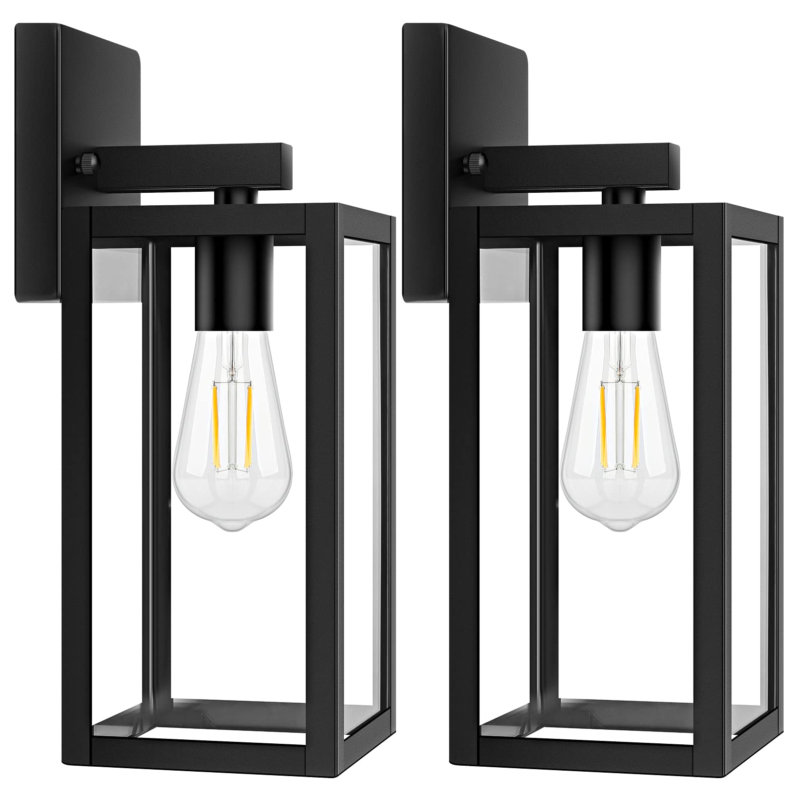 2-Pack Outdoor Light Fixtures Wall Mount, Waterproof Exterior Wall Lanterns with Clear Glass, Anti-Rust Outside Black Wall Sconces, Front Porch Lights for House Garage Doorway, Bulbs Not Included