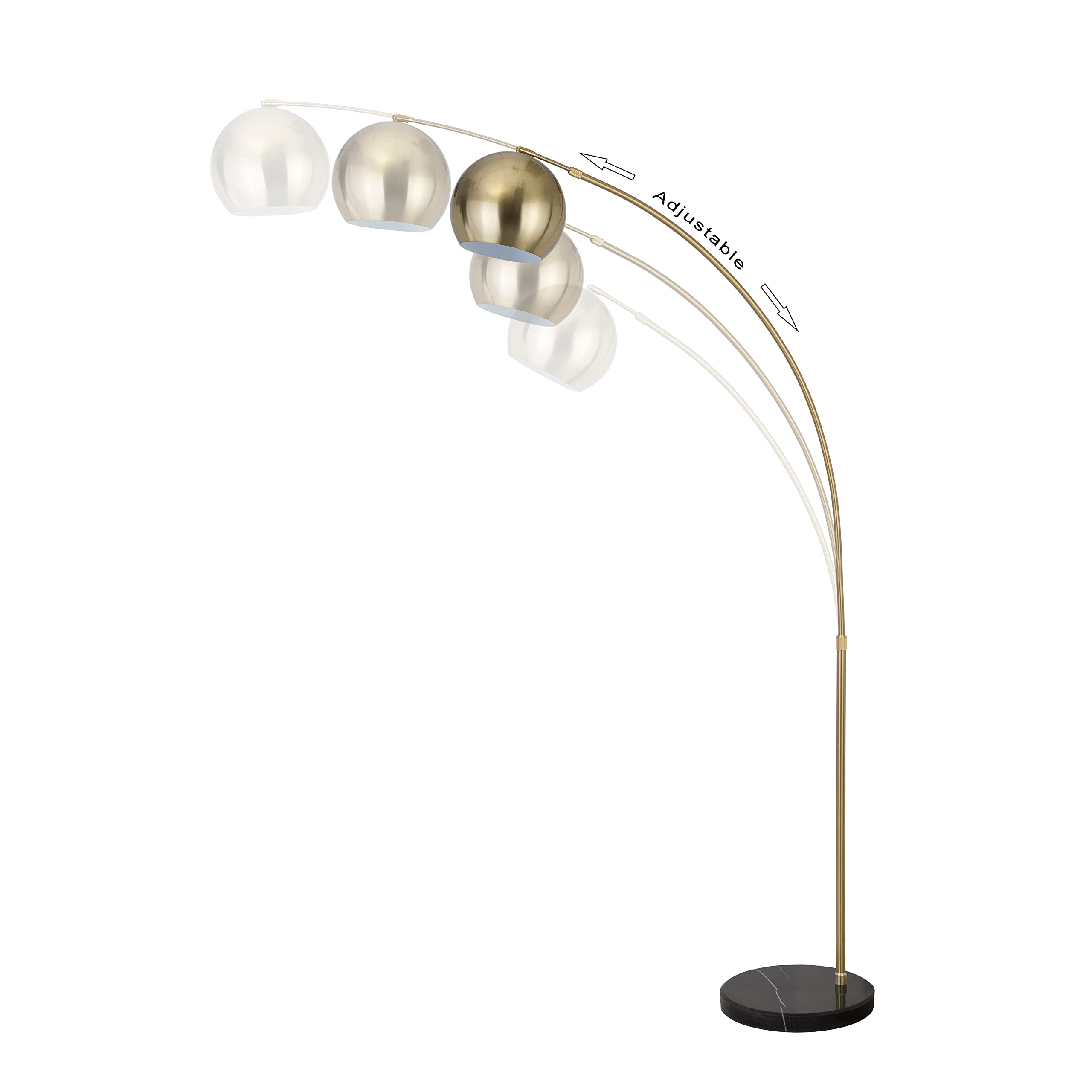 Modern Standing Adjustable Floor Lamp with Metal Dome Shade & Marble Base for Living Room - Corner Light Arc Lamps for Bedrooms in Brass Gold Finish, 99-1023F