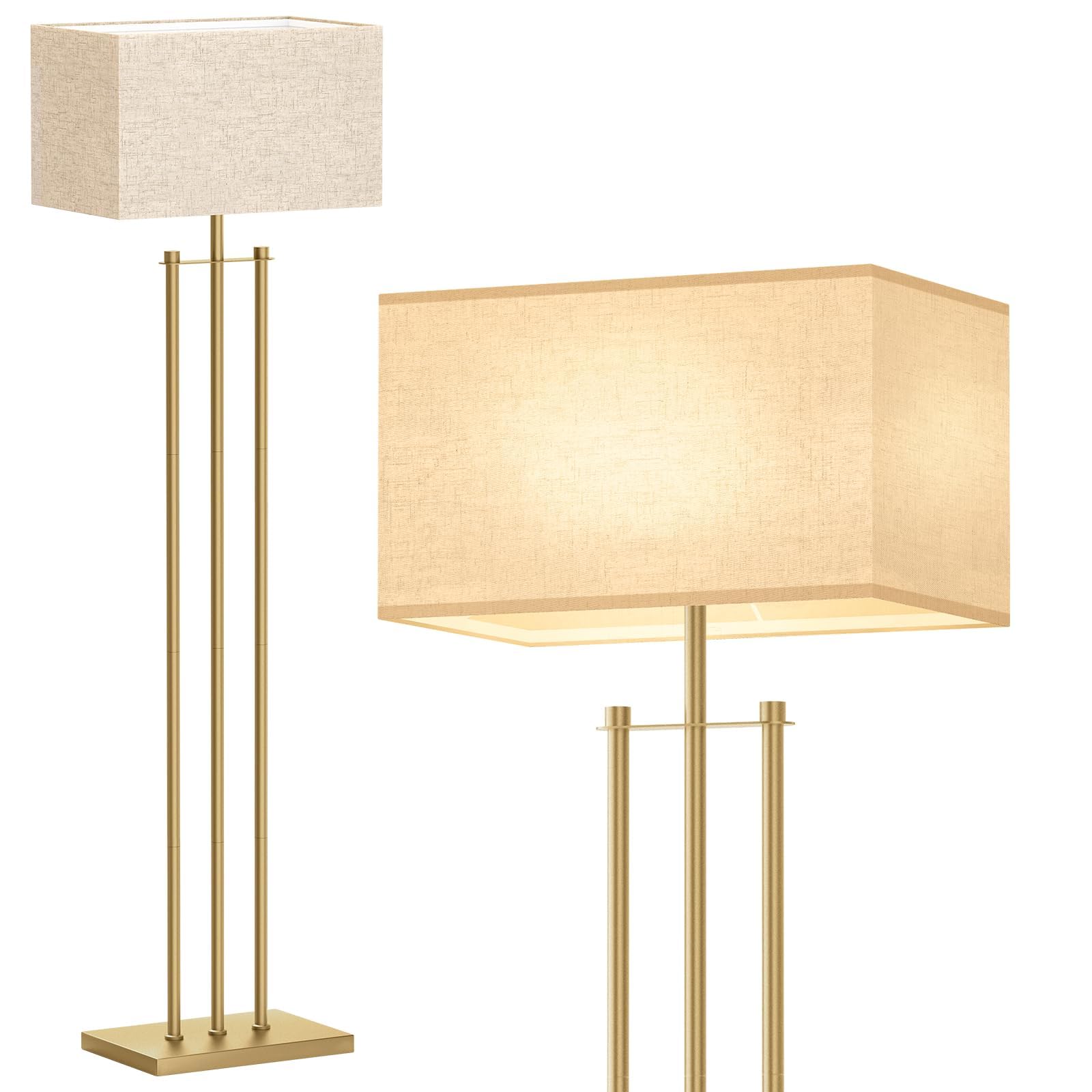 Gold Floor lamps for Living Room, Tall Modern Standing lamp with Linen Shade, Decorative Simple Design Floor Lamps for Bedroom and Office