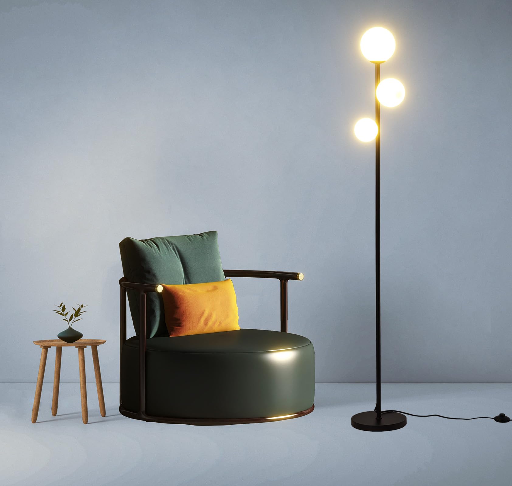 3 Globe Mid Century Floor Lamp, 3 Lights Black Floor Lamp for Living Room LED Bulbs Included with Warm Lighting, Modern Standing lamp Farmhouse Retro Home Decor for Bedrooms Office - Matte Black