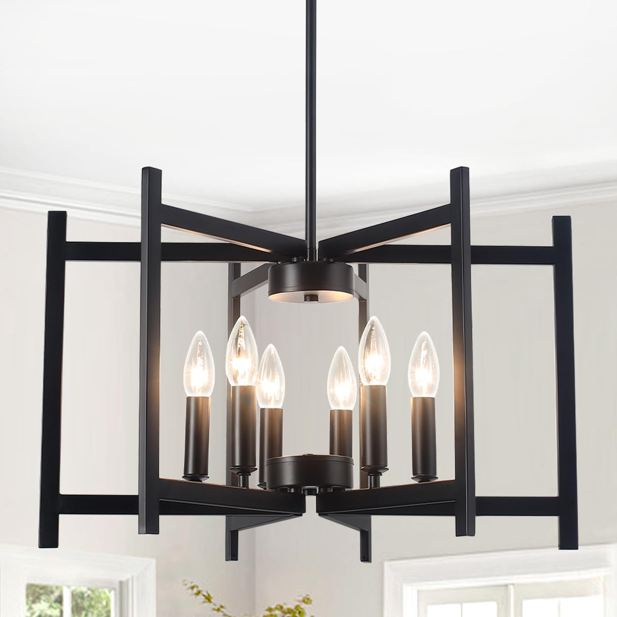 4 Light Kitchen Chandelier,Black Dining Room Light Fixtures Over Table,Modern Chandelier for Dining Room, Rustic Chandelier for Living Room,Modern Industrial Chandelier for,Entryway,Foyer (E12 Bulb)