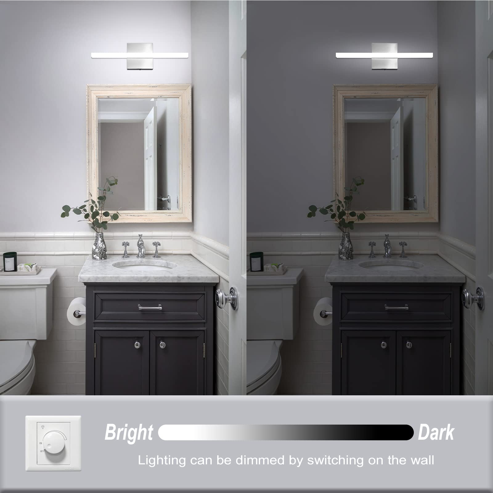 LED Vanity Lights Bar 24 Inch Bathroom Light Fixtures 14W IP44 Over Mirror Lighting Indoor Wall Sconces Modern Cool White 6000K for Washroom