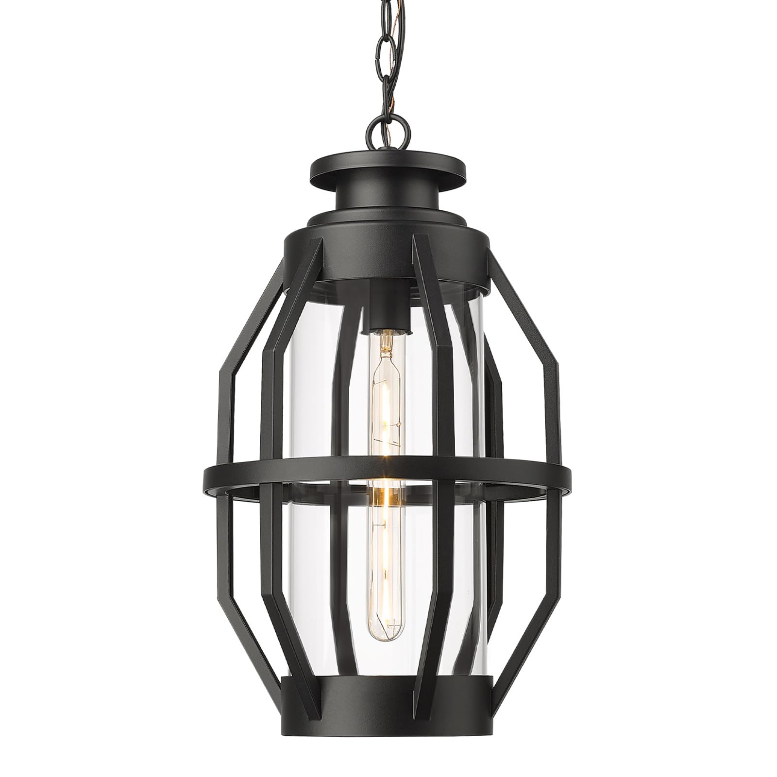 19 Inch Outdoor Pendant Light with Clear Glass, Large Modern Outdoor Hanging Porch Light, Black Finish, WE274H-L BK