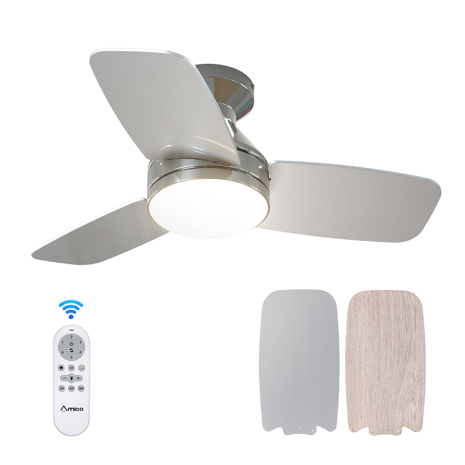 Ceiling Fans with Lights, 42 inch Low Profile Ceiling Fan with Light and Remote Control, Flush Mount, Reversible, 3CCT, Dimmable, Noiseless, Black Ceiling Fan for Bedroom, Indoor/Outdoor Use