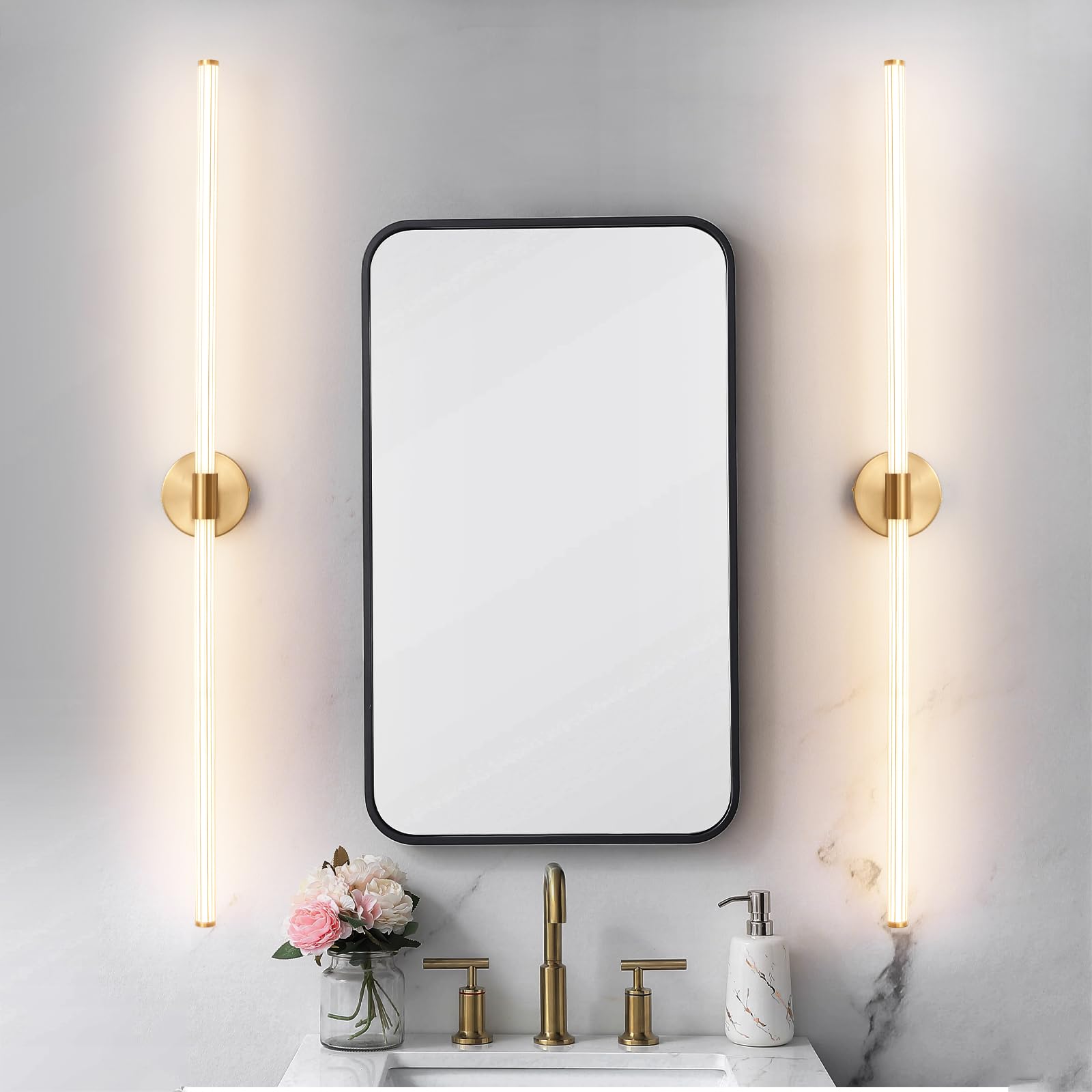 LED Bathroom Light Fixtures Gold Bathroom Vanity Lights Over Mirror 360° Full Lighting Dimmable LED 22 inch Vanity Light Bar Modern Wall Sconce Warm Light for Bedroom Living Room