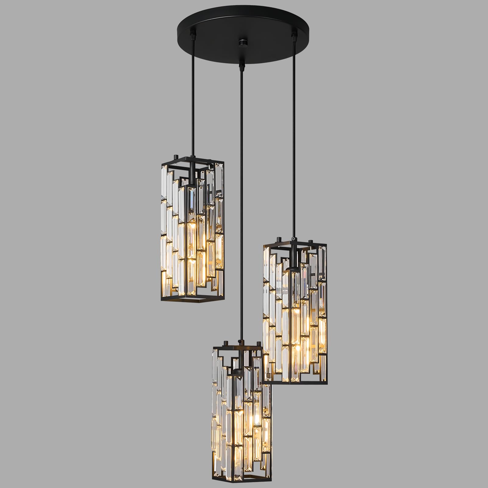 Gold Pendant Lighting Modern Pendant Light, Mini Crystal Chandeliers,Adjustable Pendant Light Fixture for Kitchen Island Dinning Room Bedroom (3 Pack)