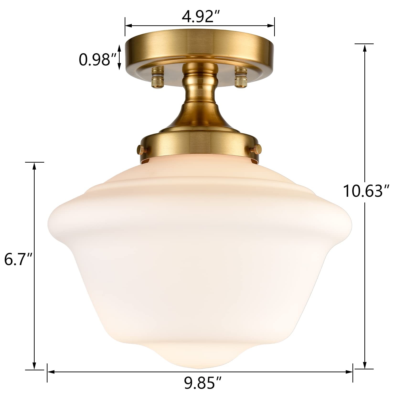 Gold Semi Flush Mount Ceiling Light Modern Schoolhouse Ceiling Light Fixture Milk Glass Flush Mount Ceiling Light for Hallway Bedroom Kitchen Living Room, 10 Inches