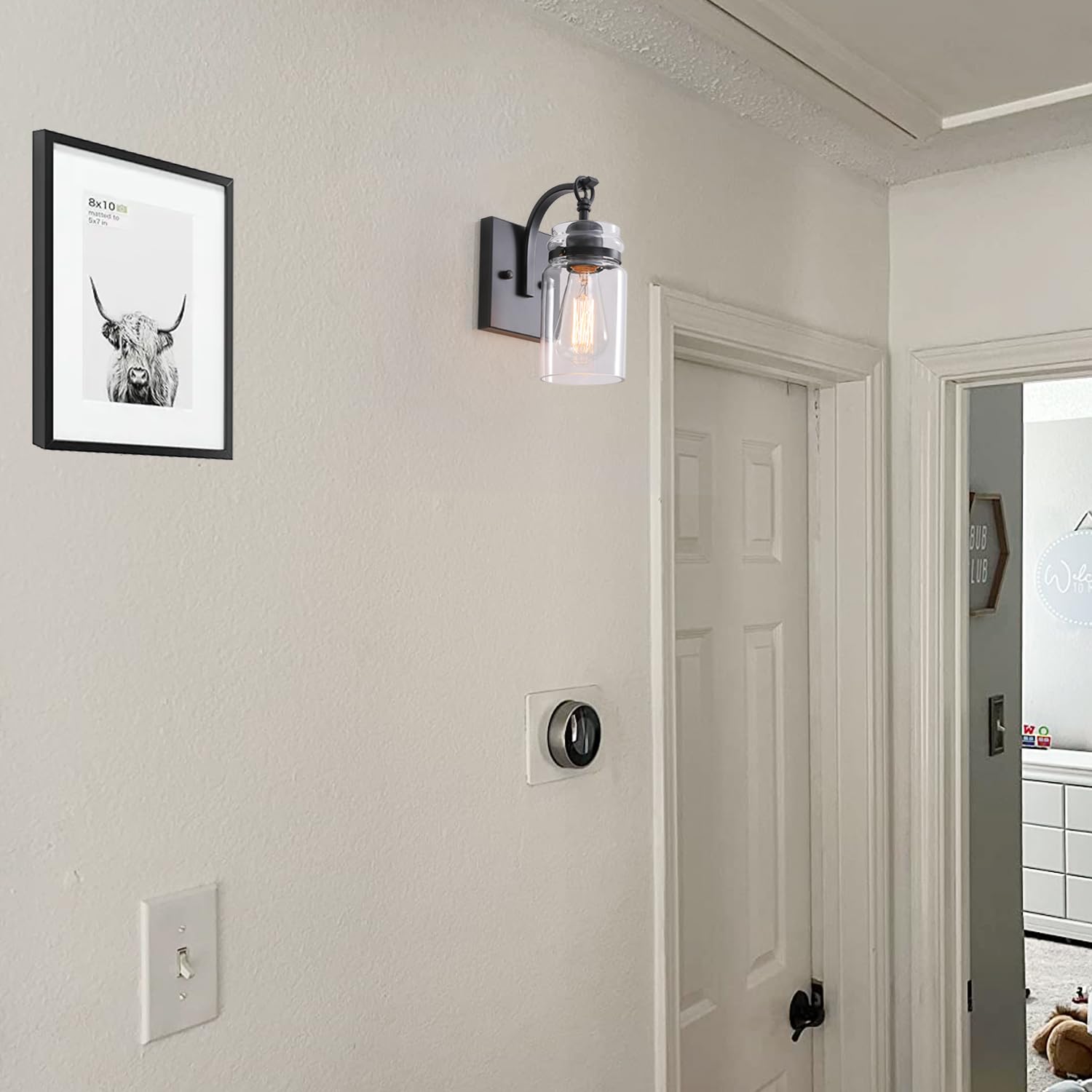 Black Wall Sconces Set of Two, Black Sconces Wall Lighting Fixtures with Clear Glass Indoor 1-Light Bathroom Wall Sconce for Bathroom Hallway Stairwell