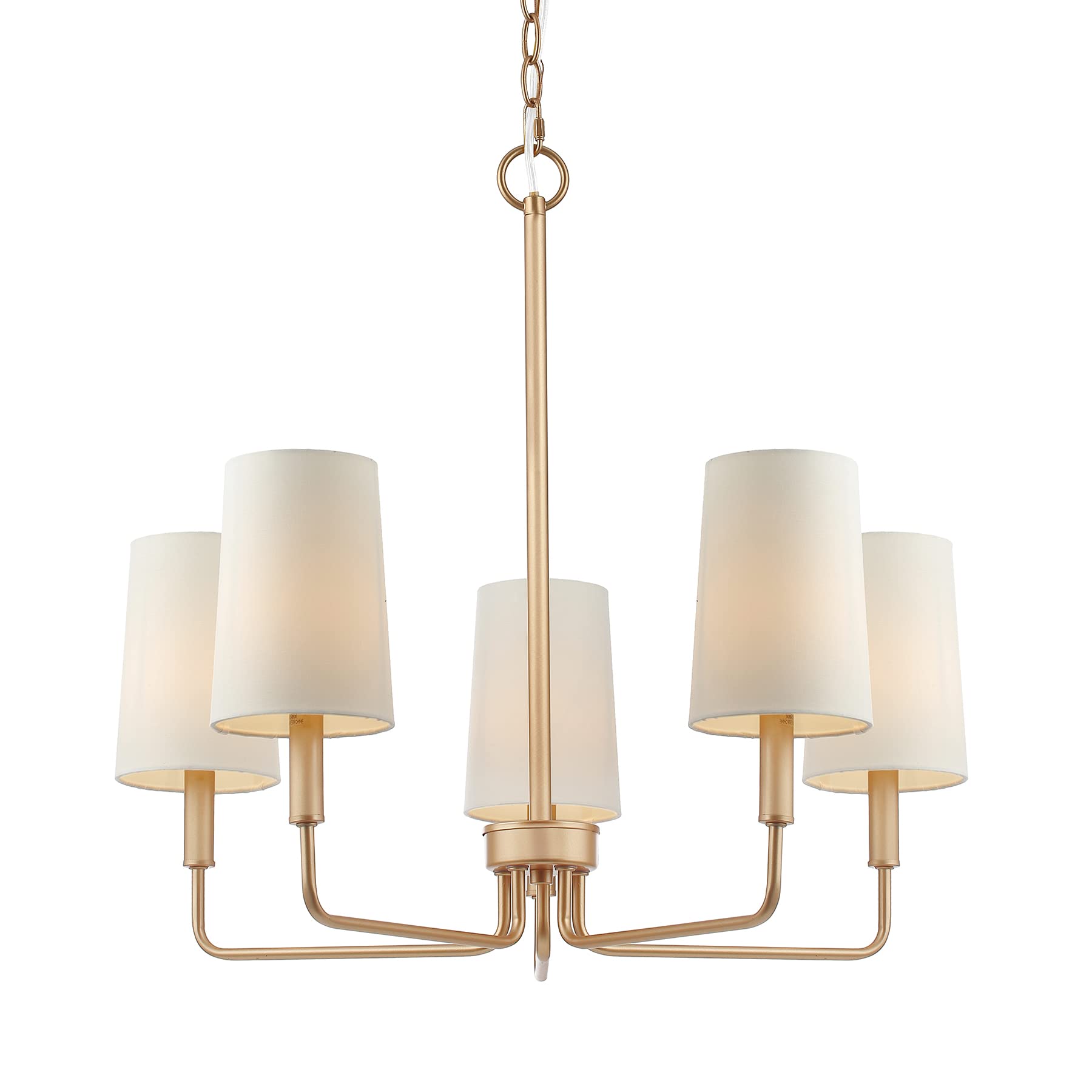 Chandelier, Muted Gold with White Fabric Shade, Farmhouse Linear Island Lighting Fixture for Kitchen, Dining Room (5-Light Muted Gold with Fabric Shades)