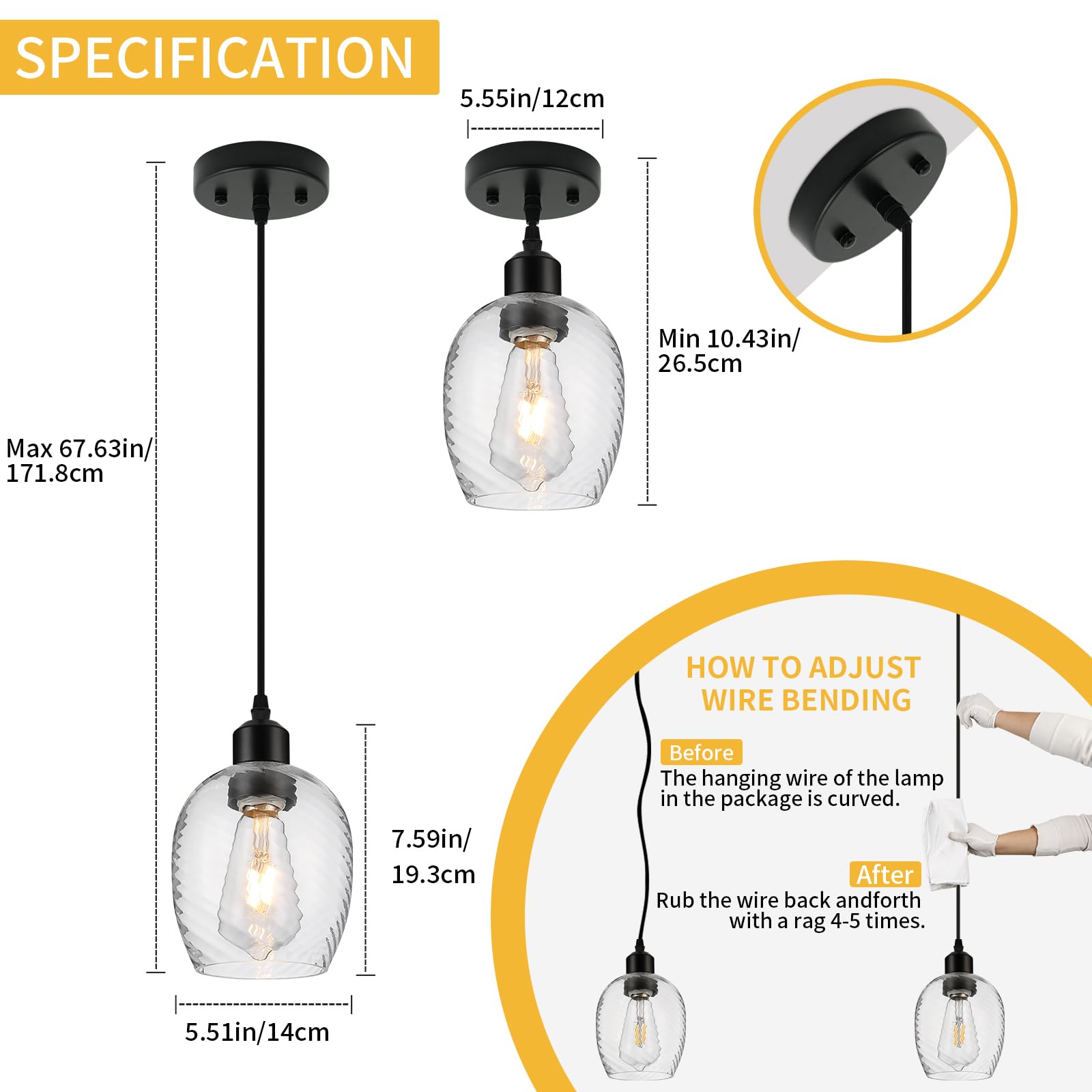 Modern Pendant Light Fixture Farmhouse Hanging Light with Clear Glass Shade, Industrial Black and Gold Pendant Lighting for Kitchen Island Dining Room Bedroom