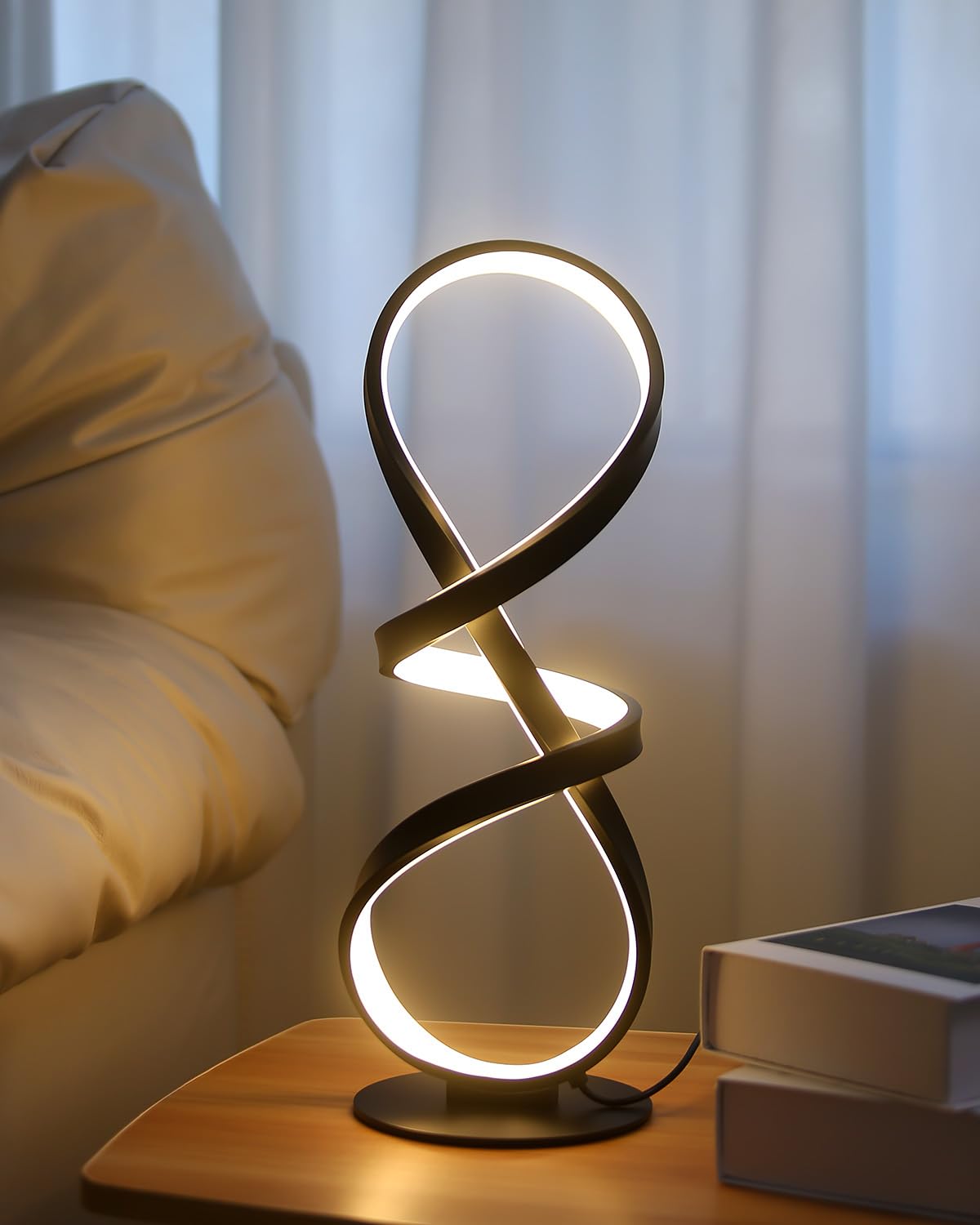 Modern Desk Lamp, LED Touch Dimmable Spiral Table Lamp, 3 Color Temperature Contemporary Nightstand Lamp, Unique Bedside Lamp for Living Room, Bedroom, Cool Lamps for Ideal Gift, Gold