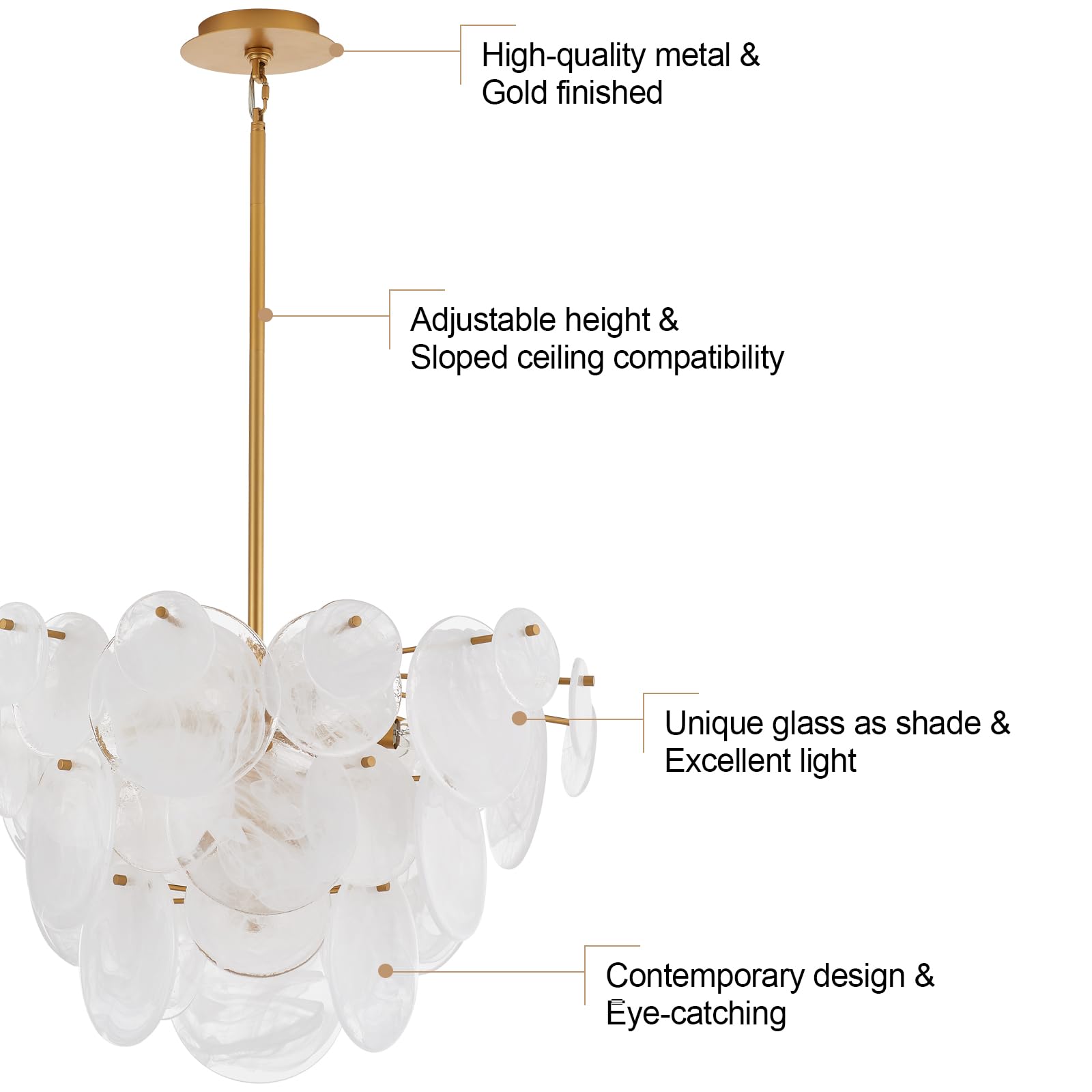 28 Inch, Modern Glass Chandeliers for Bedroom, Gold Dining Room Light Fixture, Large Vintage Pendant Chandelier for Living Room Stairway Entryway Kitchen Farmhouse Foyer