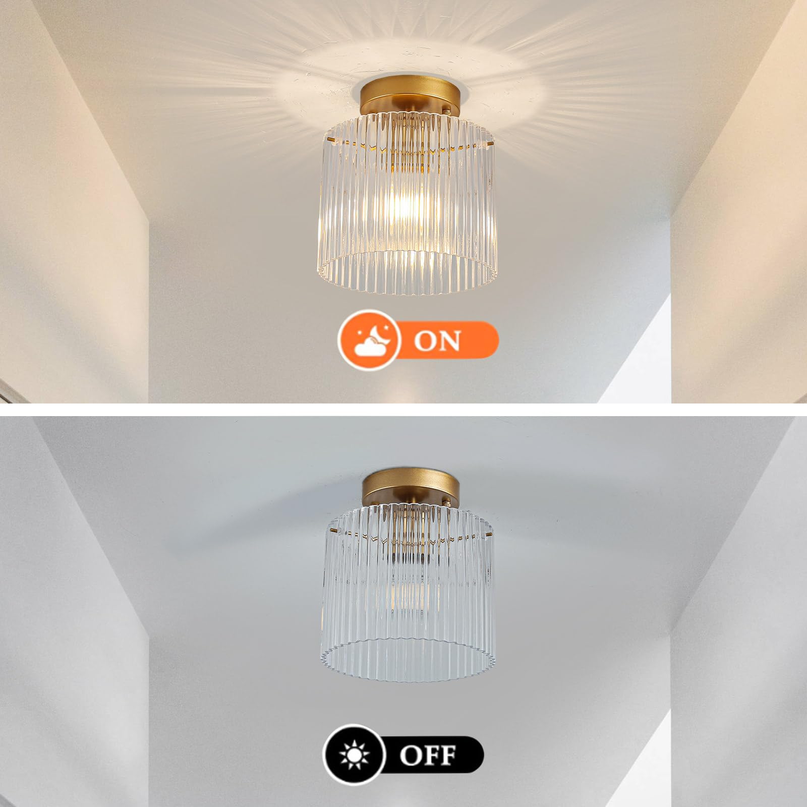 Modern Semi Flush Mount Ceiling Light, Industrial Clear Glass Ceiling Light Fixture, Crystal Ceiling Lamp, Modern Ceiling Lamps, Farmhouse Light for Entryway Hallway Kitchen Dining Room