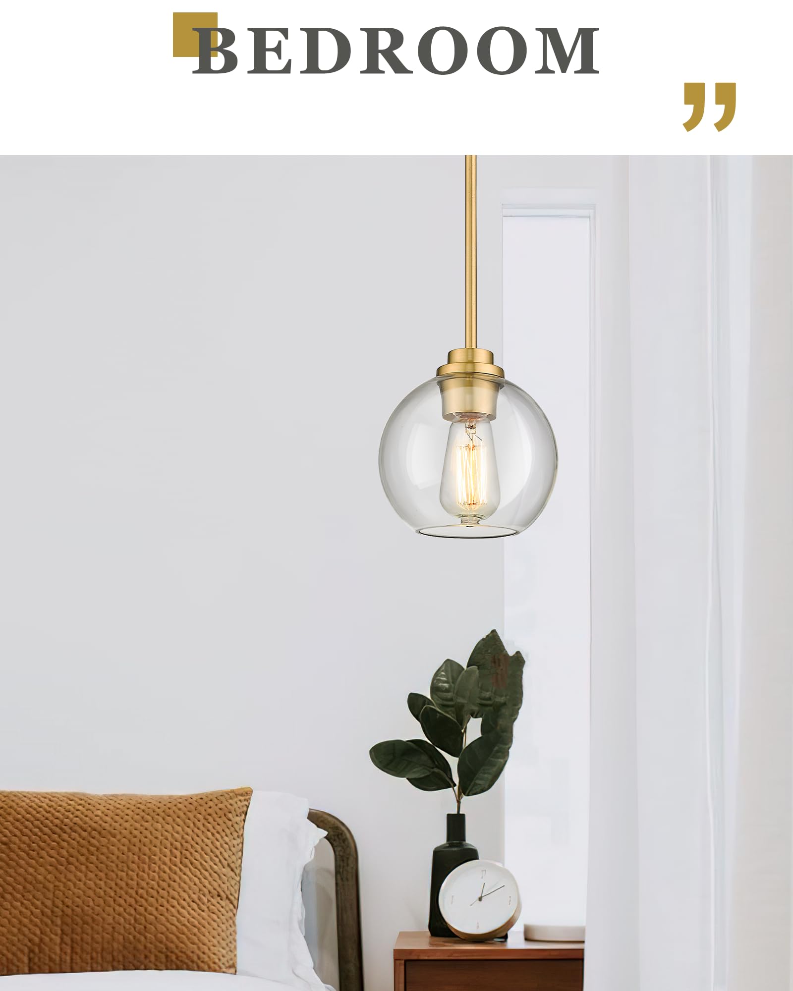 Brass Pendant Lights Kitchen Island 2 Pack, Farmhouse Gold Pendant Light with Clear Glass Globe Shade, Kitchen Island Lighting for Dining Room Entryway, AD-22280-1P2-GD-C