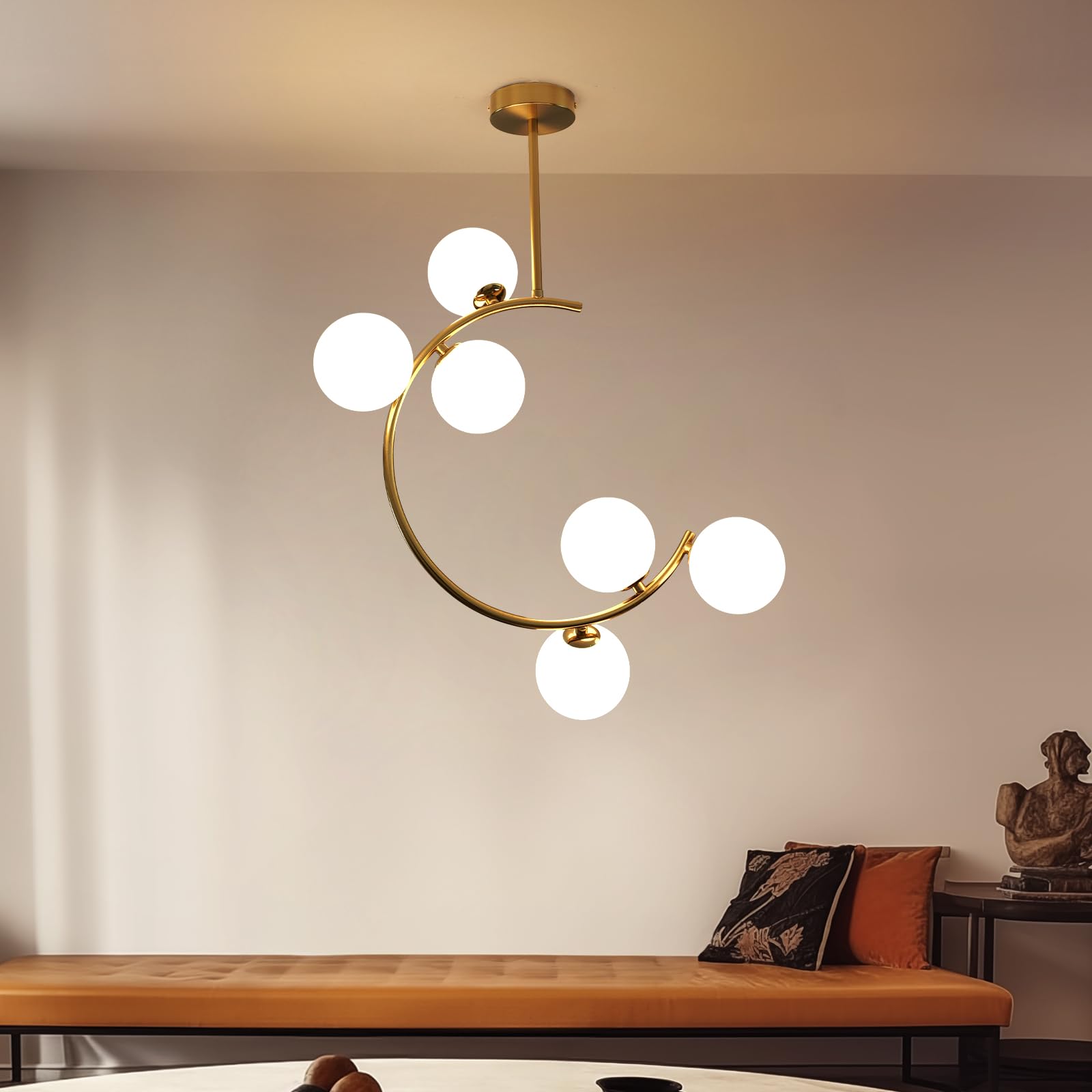 Modern Semi Flush Mount Ceiling Light - Easric Gold Ceiling Light Fixture Mid Century Light Fixtures Ceiling Mount with 3 Frosted Glass Lampshade Globe Ceiling Lamp for Hallway Kitchen Bedroom