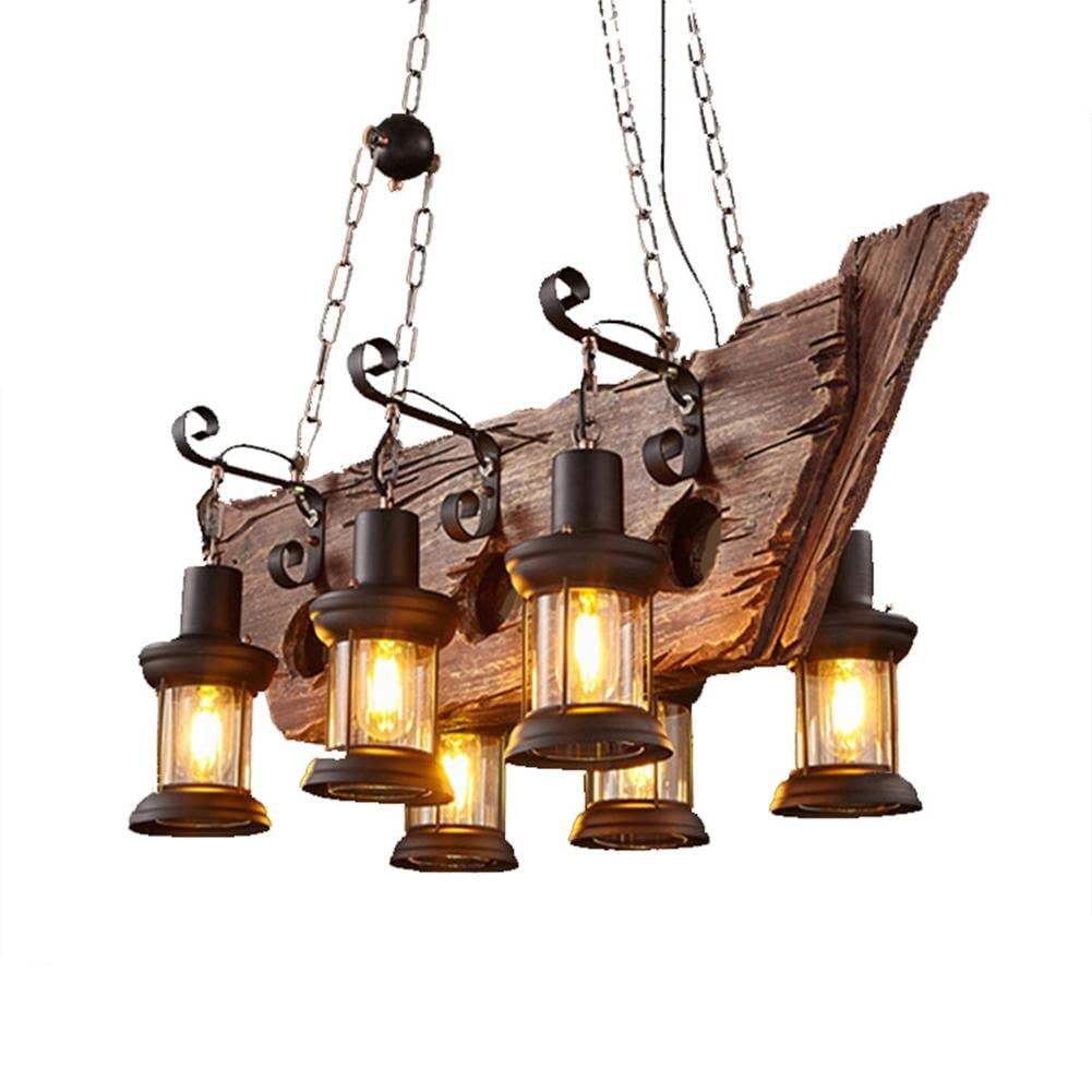 8 Lights Industrial Retro Wooden Chandelier Pendant Light Island Hanging Ceiling Fixture Vintage Farmhouse Wood Light Adjustable Chain for Home Cafe Bar Restaurant (39.4")