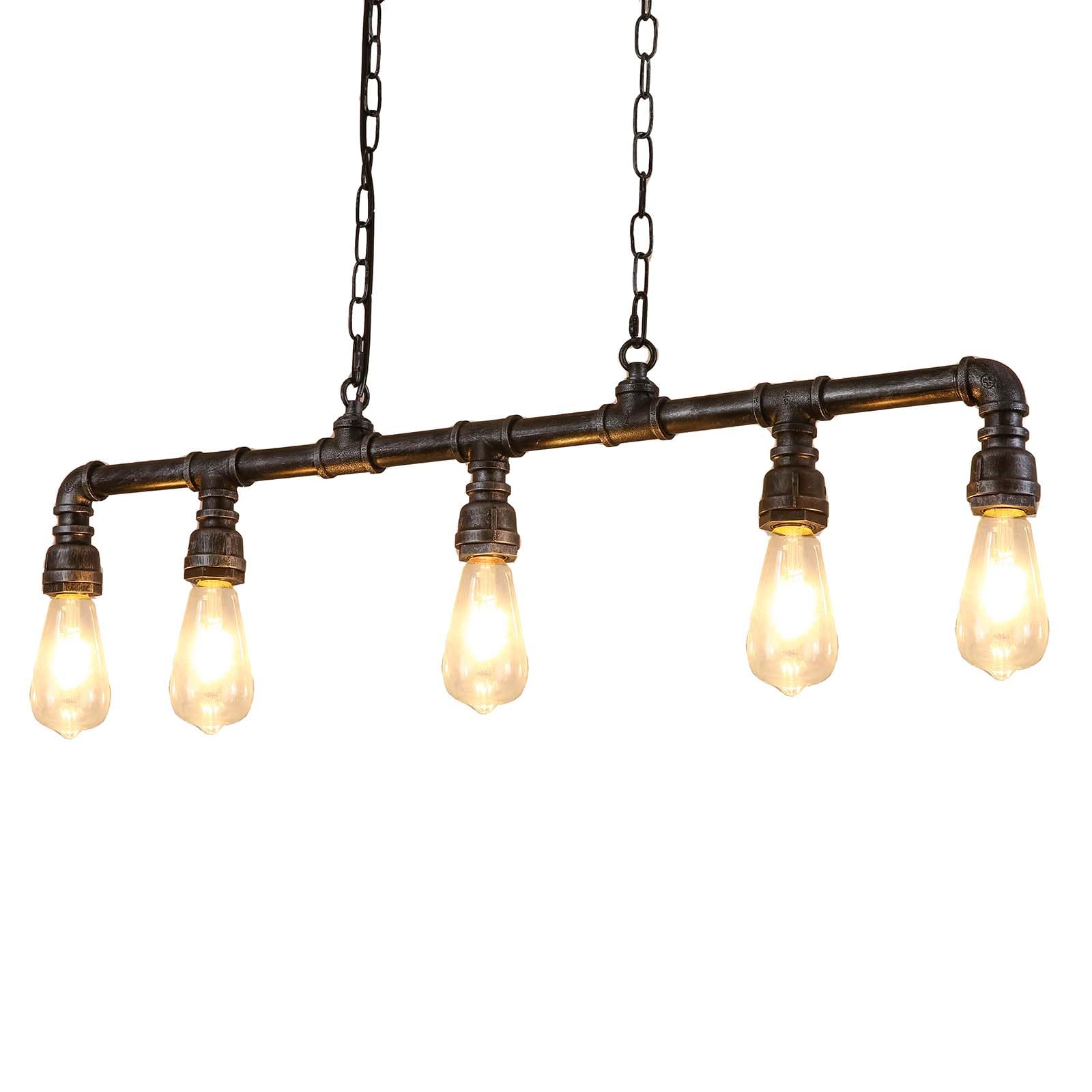 Rustic Industrial Tube Pipe Chandeliers, Steampunk Pendant Light Fixture 5-Light Edison Farmhouse Ceiling Lamp for Dining Room Living Room Bar