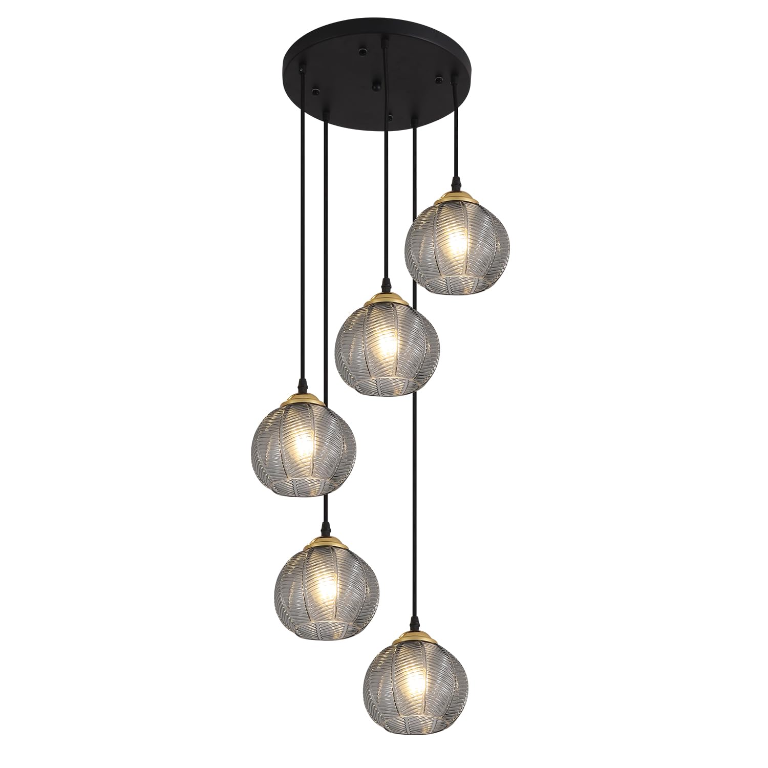 KCO Lighting 3-Lights Smoke Gray Glass Pendant Light Black Globe Round Cluster Chandelier Mid-Century Modern Multi Light Pendant Lighting Nordic Kitchen Island Light Fixture